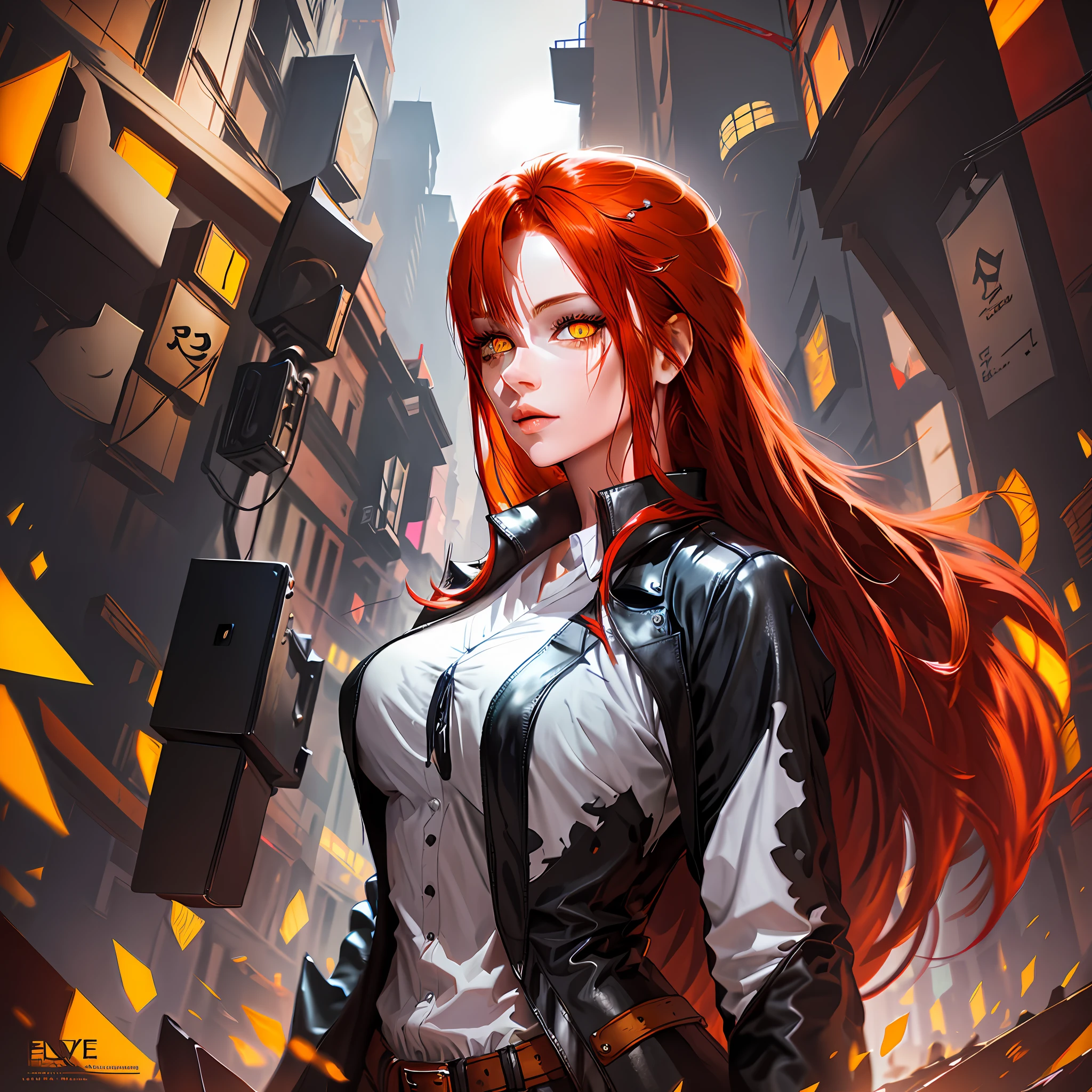 Beautiful tall woman with red hair and yellow eyes super realistic and well detailed wallpaper