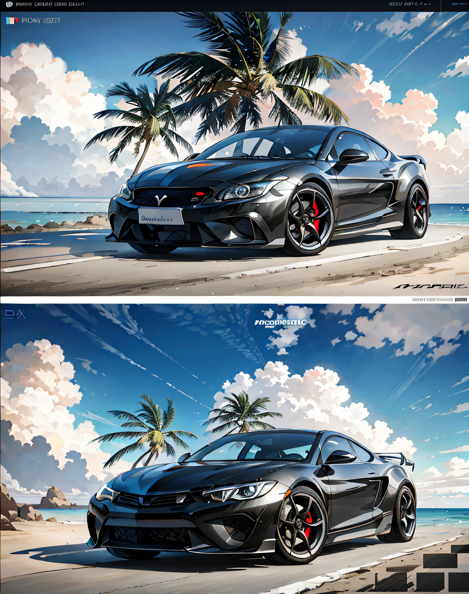 cartoon of a car driving on a beach with palm trees, anime art vehicle concept art, nicolas bouvier sparth, concept artstyle, concept art style, concept art digital illustration, car concept art, illustration concept art, krenz cushart and artem demura, octane. trending on artstation, craig mullins style, octane cgsociety