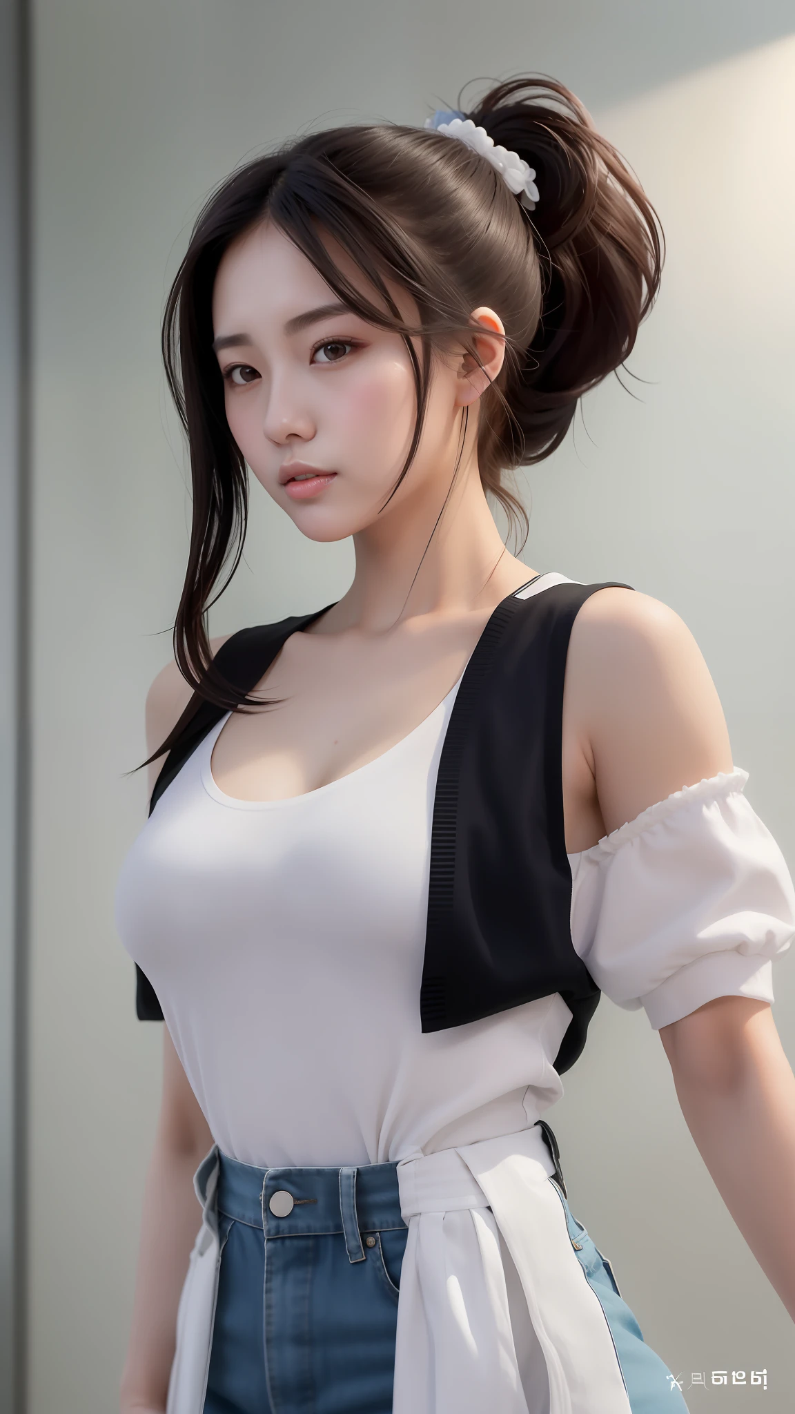 a close up of a woman with a ponytail in a white top, beautiful south korean woman, gorgeous young korean woman, korean girl, beautiful asian girl, beautiful young korean woman, gorgeous chinese model, chinese girl, korean woman, japanese model, dilraba dilmurat, beautiful asian woman, xision wu, wenfei ye, a cute young woman