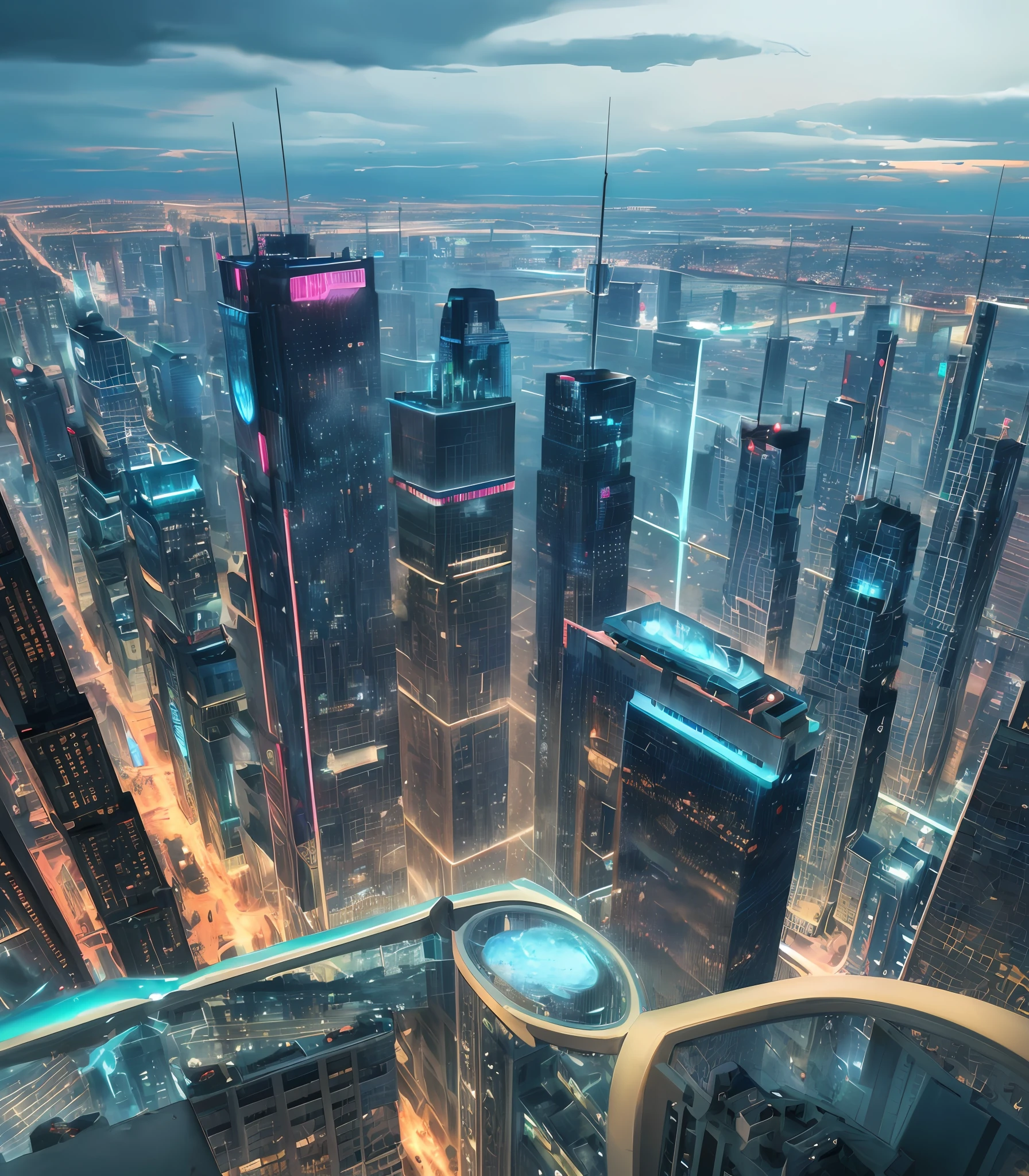 futuristic cityscapes, ((Cyborg)), (irregular architecture), mechanical, (cyberpunk), (hovering trains), drones, realistic lighting, (abyss) masterpieces, high quality, beautiful graphics, high detail, ((looming flying saucers and ships in the sky)), vision (wide-angle lens), ultra-high resolution (realism: 1.4), ultra-high quality, extremely detailed CG Unity 8k wallpapers, aesthetics, award-winning photography, realism, high detail, detail enhancement, blur removal, The art of intricacies and travel. Visually stunning. Beautiful future city, beautiful city, Chinese dream land, (Beijing Guomao), pexels, blue hour photography, Chinese dreamland, spectacular clouds, fantasy clouds.