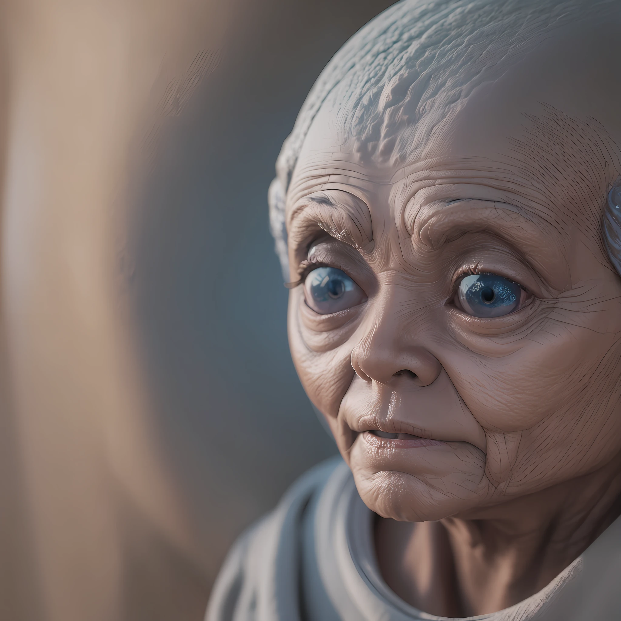 Ultrarealistic, alien and human encounter, granny, high quality, 8K, 32K, F1.8