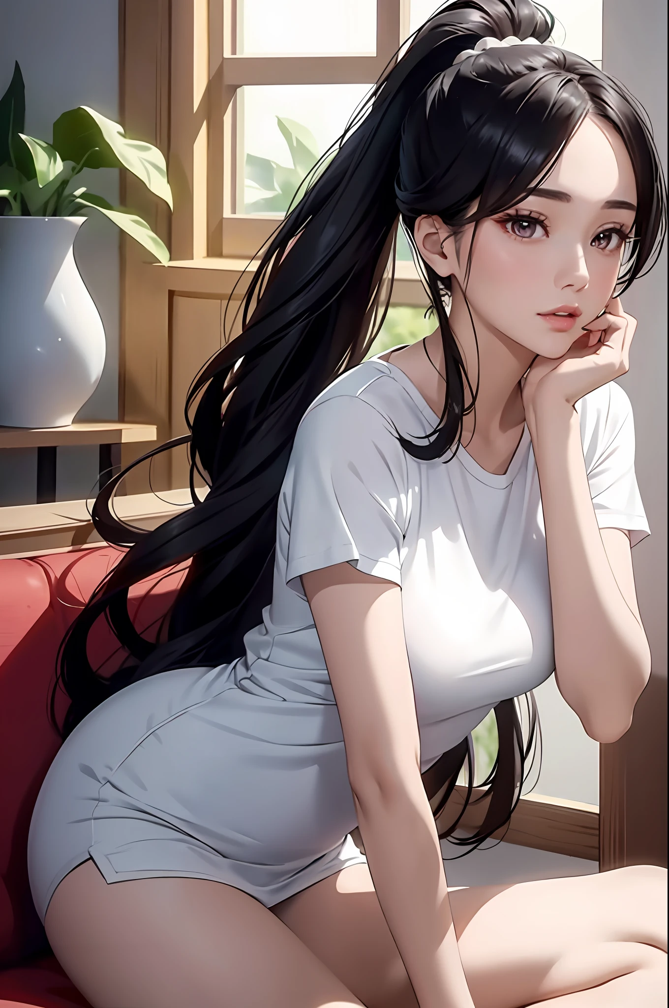 a close up of a woman with a ponytail in a white top, beautiful south korean woman, gorgeous young korean woman, korean girl, beautiful asian girl, beautiful young korean woman, gorgeous chinese model, chinese girl, korean woman, japanese model, dilraba dilmurat, beautiful asian woman, xision wu, wenfei ye, a cute young woman