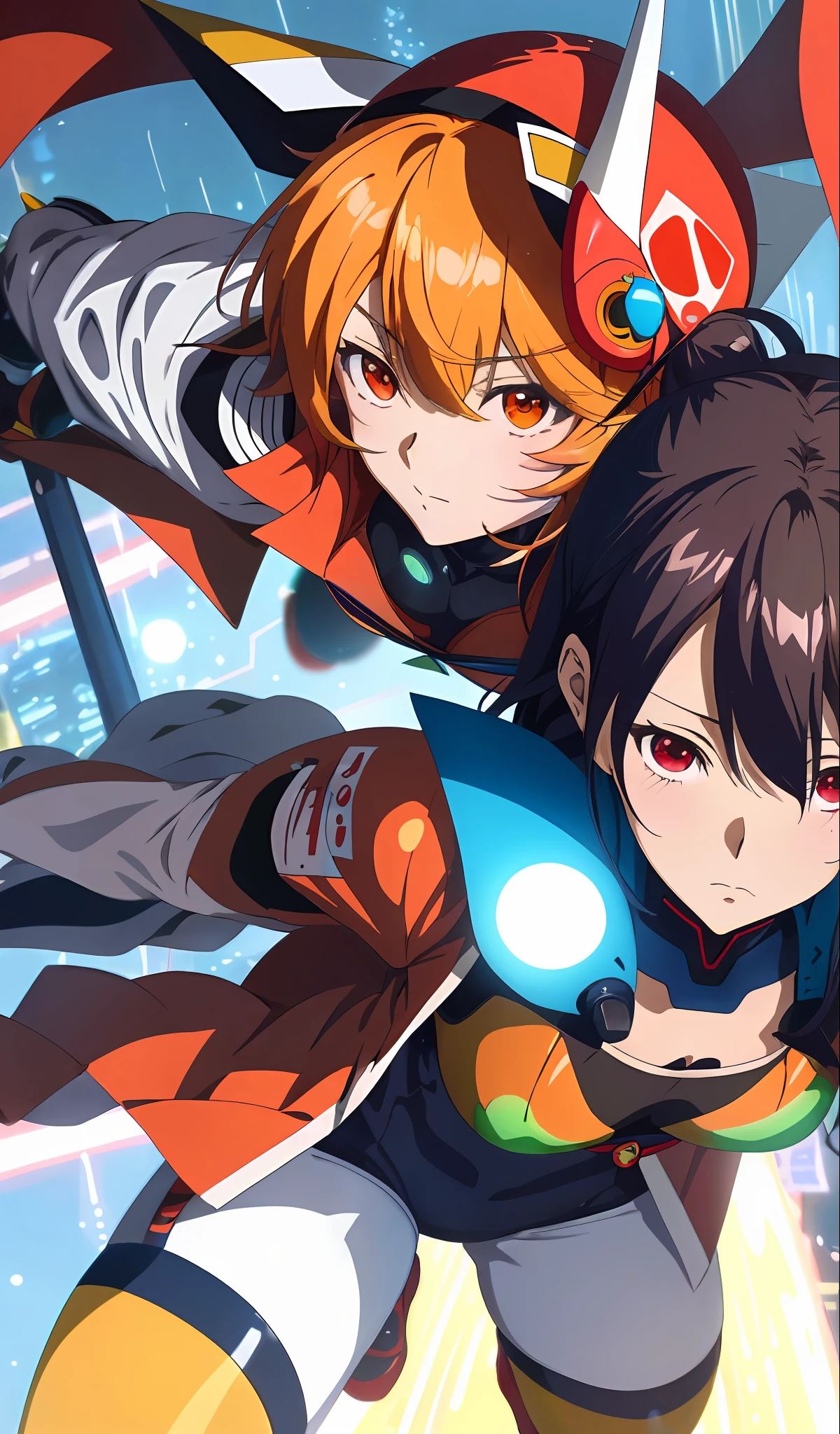 a close up of a person upside down on their head, an ahoge stands up on her head, asuka suit under clothes!, the anime girl is crouching, screenshot from a 2012s anime, makoto kano, ( ( ( yoshinari yoh ) ) ), bright red cape on her back, style of red line anime movie