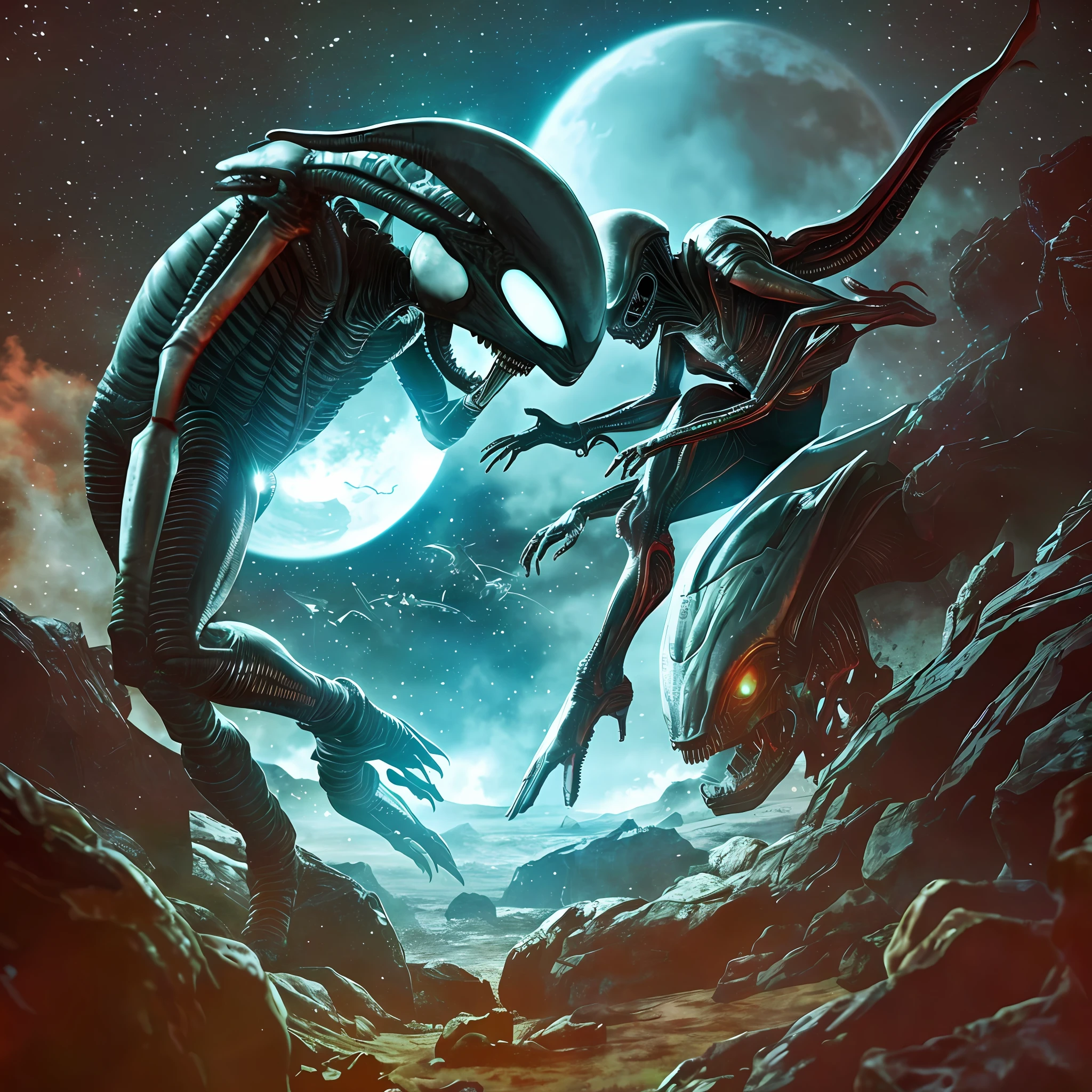 Alien vs Human, Fight to the Death, Ultra High Definition, 8K, 16K, F1.8, Blood