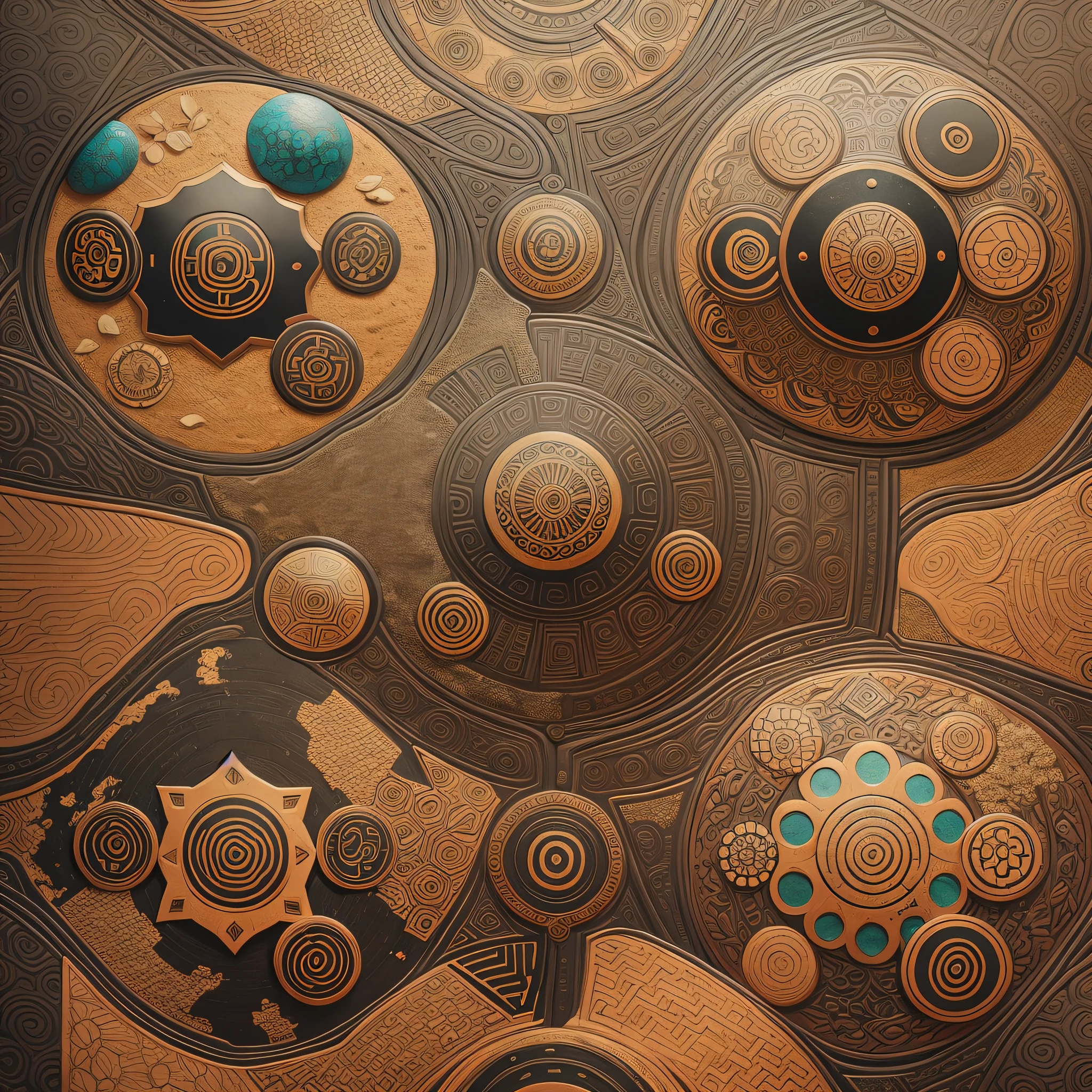 Asia Ancient Ruins Pattern Mural Jomon Yayoi Indonesia Complex Patterns 4K Textures --auto --s2