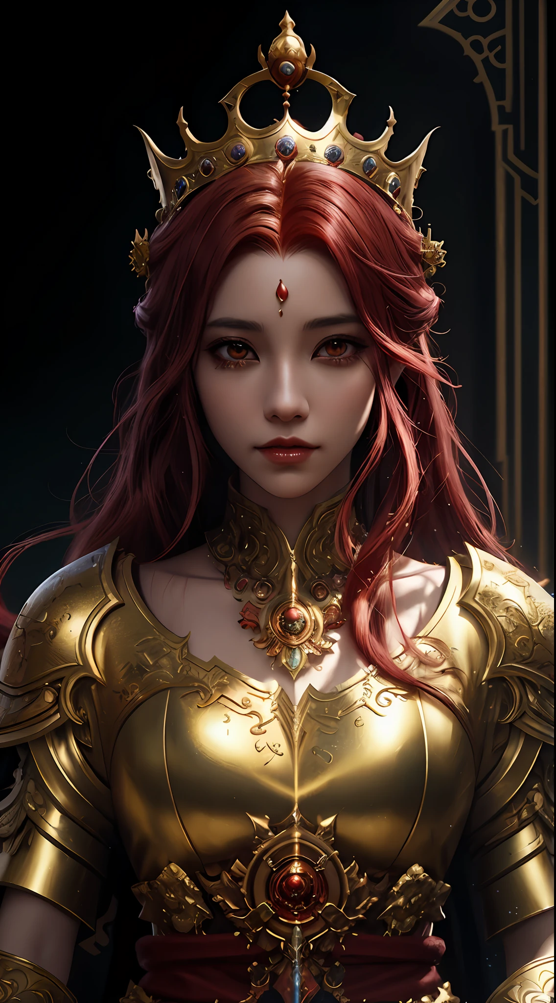a woman with red hair and a golden crown on her head, digital fantasy art ), detailed fantasy digital art, fantasy art behance, fantasy art style, wlop and artgerm, 2. 5 d cgi anime fantasy artwork, ruan jia and artgerm, wlop and ross tran, fanart best artstation, epic fantasy digital art style