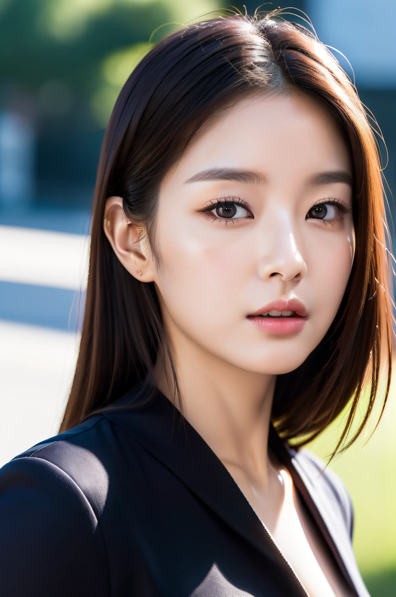 ((Top Quality, 8K, Masterpiece: 1.3)), Sharp Focus: 1.2, (Korean Cute Actress No.1), Realistic Photo (Shiny Skin: 1.3), Realistic Photo, Black Hair, Realistic Pupil, Movie Lighting, Highly Detailed Eyes and Face, Movie Lighting, medium Cleavage