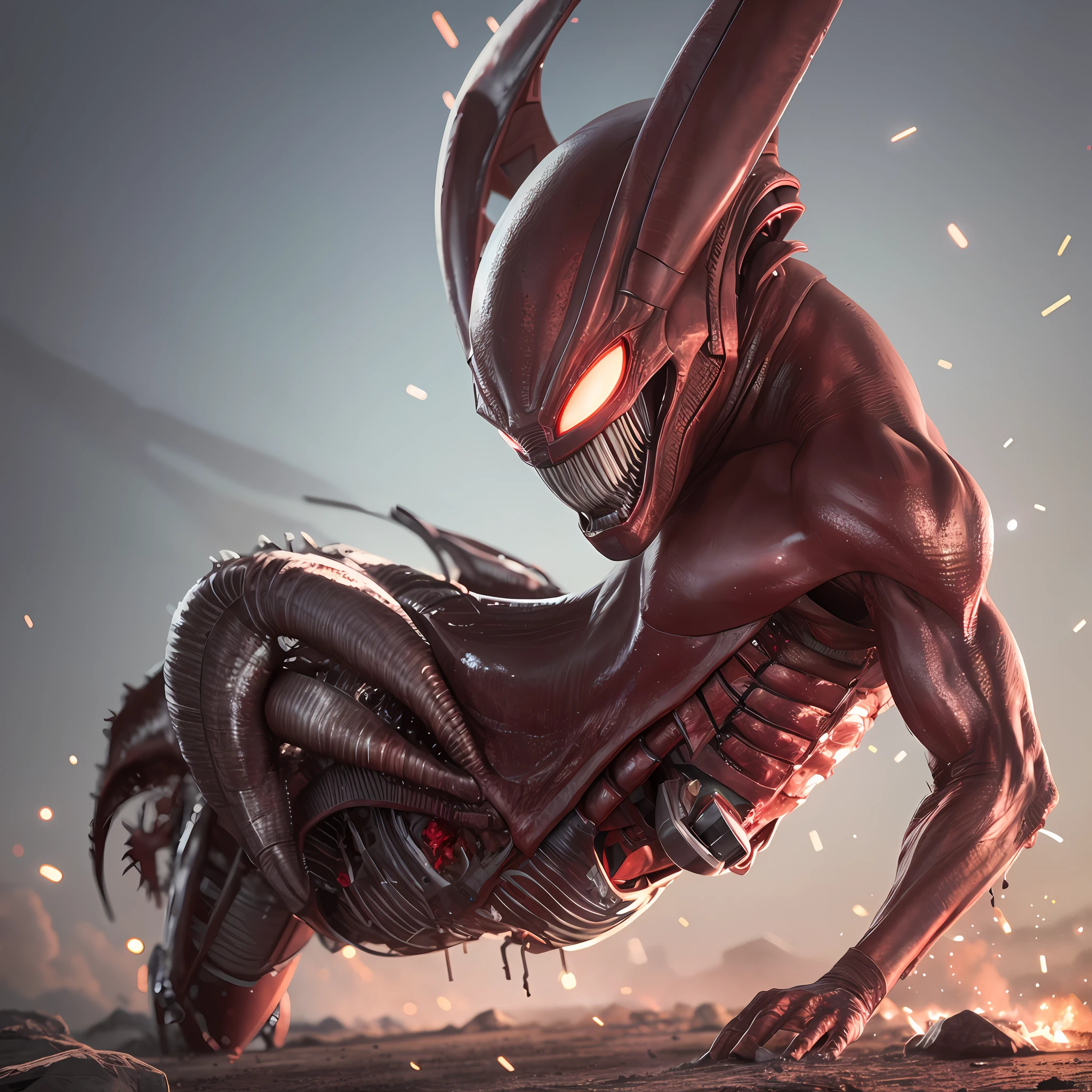 alien vs human, fight to the death, super high quality, 8k, 16k, f1.8, bloody, bleeding,