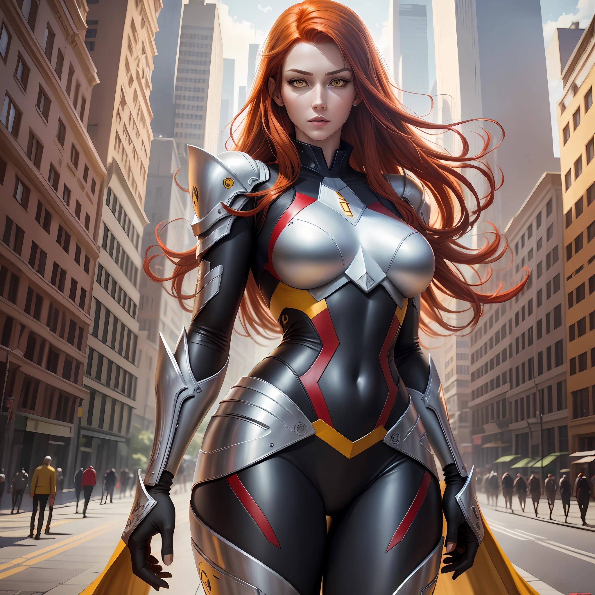 Beautiful tall woman with red hair and yellow eyes super realistic and well detailed suit wallpaper