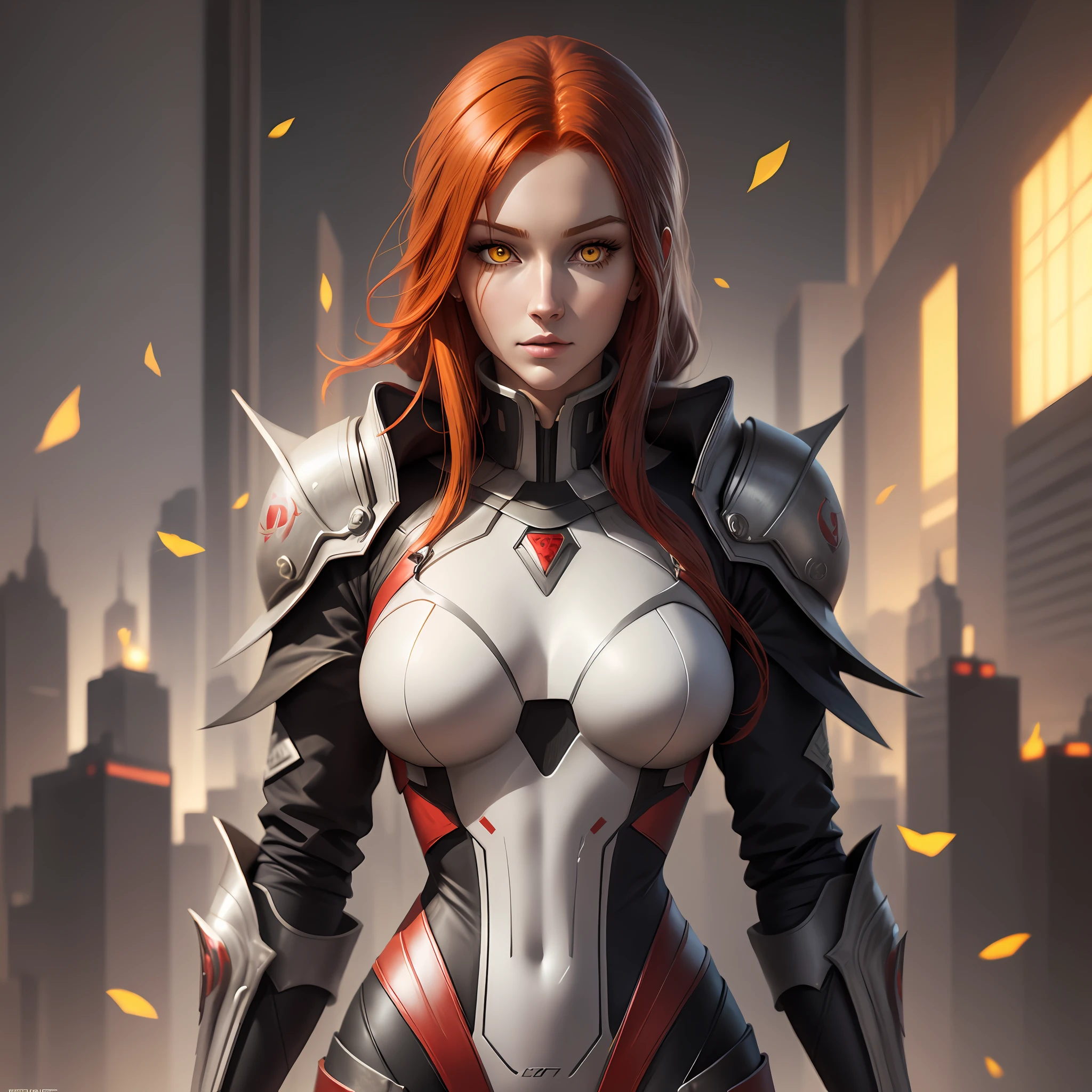 Beautiful tall woman with red hair and yellow eyes super realistic and well detailed suit wallpaper