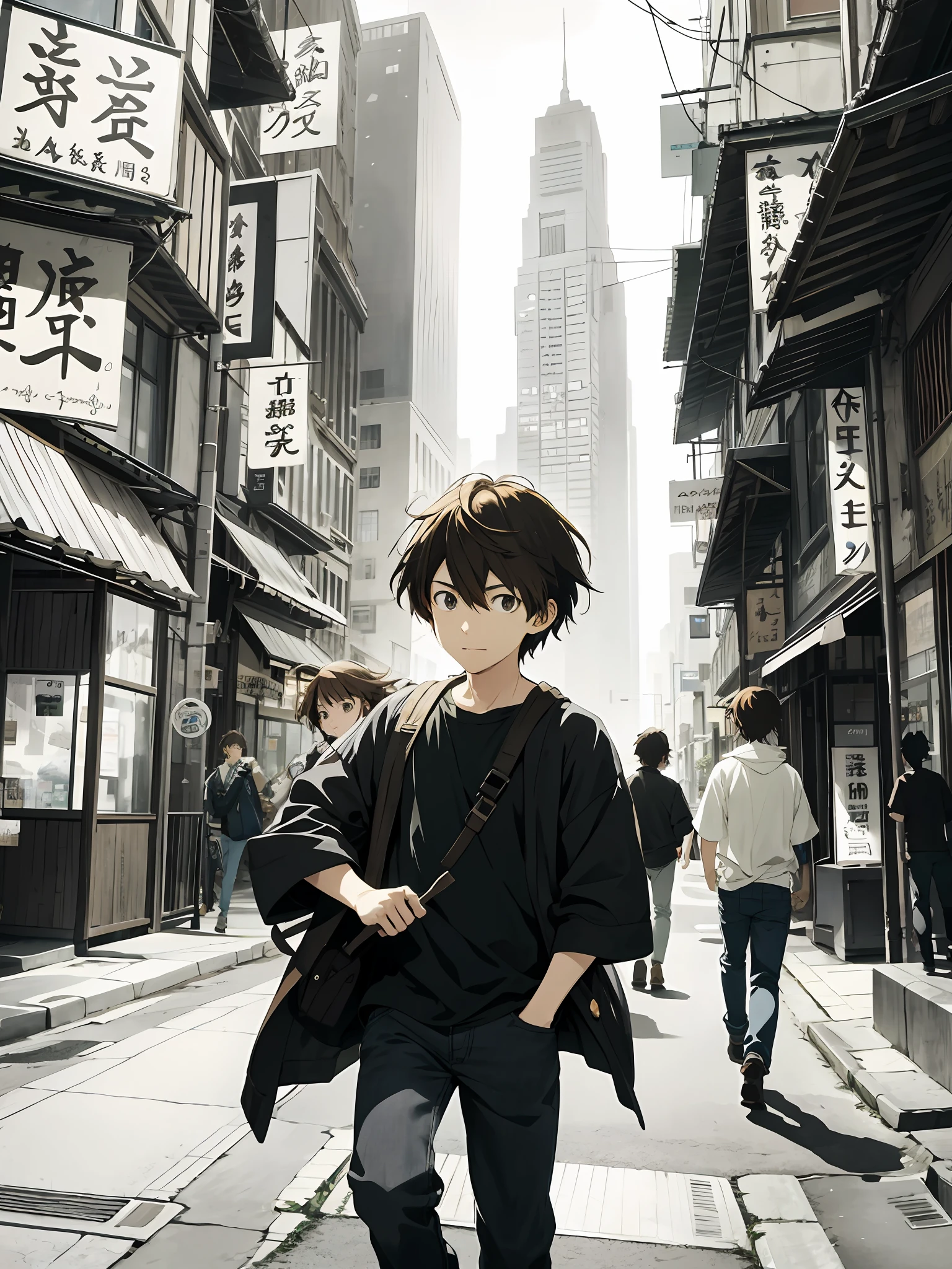 Colorful world, vivid colors, brown-haired boy about 28 years old, beautiful image quality, Makoto Shinkai, 8K, super high image quality,
