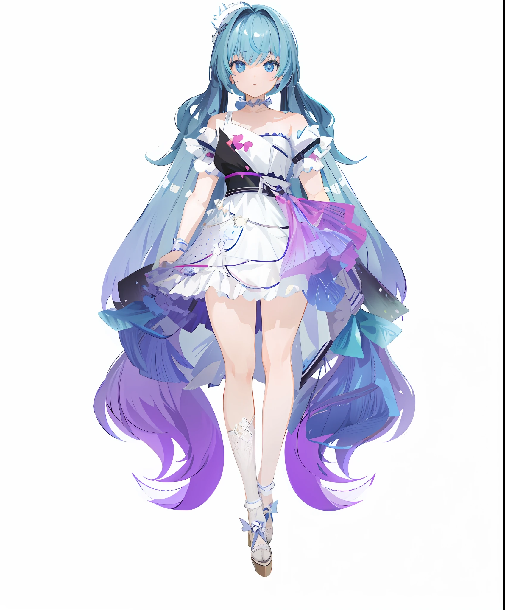 Anime girl with long hair and blue eyes in white dress, cute anime gaifu in beautiful dress, anime vtuber full body model, cute 3d anime girl rendering, official character art, April rendering, anime full body illustration, full body fairy, full portrait of elementalist, anime style 3D, Live2D virtual youtuber model, masterpiece, masterpiece, rich detail portrayal