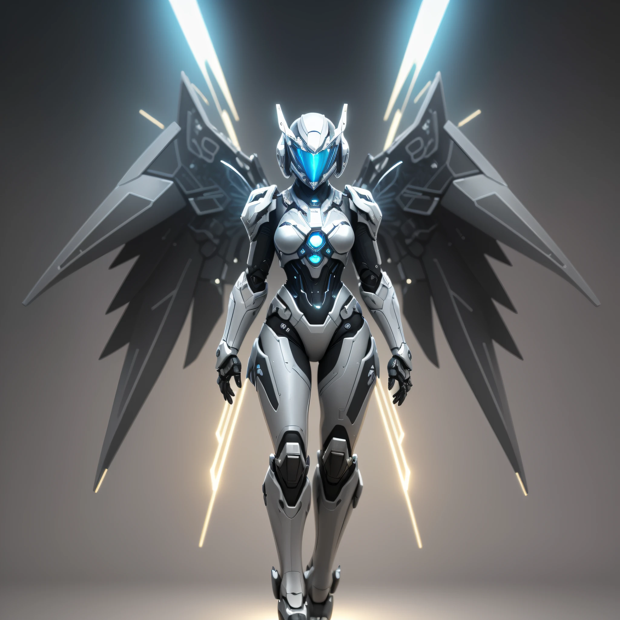 Robot full body drawing with futuristic body and wings, mecha wings, female mecha, fingers spread normally, futuristic robot angel, high-quality digital concept art, mechanized Valkyrie girl, beautiful robot character design, mecha set, cool mecha style, symmetry! futuristic robot, smooth digital concept art, stunning 8K character concept design, art by Alessandro Pautasso, Nousr robot best quality, CGUNITY, original photo (beautiful:1.2) warframe style, black gold, ultra-detailed, ambient light, volumetric lighting, realistic, realistic lighting, cinematic lighting, sharp focus, dynamic pose, facial focus, looking at the audience, (high contrast:1.2), (film grain), intricate details, unreal engine, mecha, robot joints, joints, helmets, armor, mech palms, computer terminals, arcs, HDR (high dynamic range), ray tracing, nvidia RTX, super resolution, unreal 5, subsurface scattering, PBR textures, post-processing, anisotropic filtering, depth of field, maximum sharpness and sharpness, multi-layer textures, albedo and highlight maps, surface shading, accurate simulation of light-material interactions, perfect ratios, octane rendering, duotone lighting, low iso, white balance, rule of thirds, wide aperture, 8K RAW, high-efficiency sub-pixel, sub-pixel convolution, luminescent particles --auto --s2