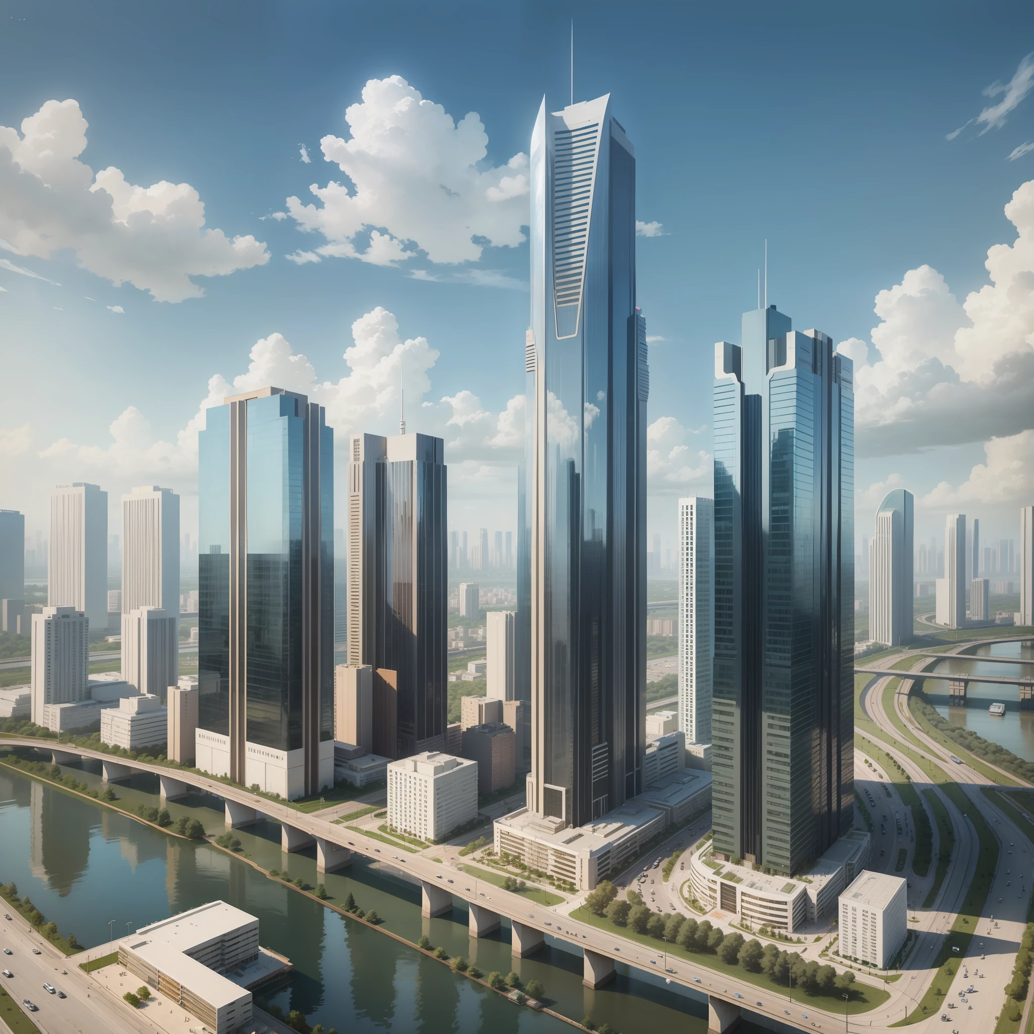 High-rise buildings in prosperous cities, river view high-speed rail --auto --s2