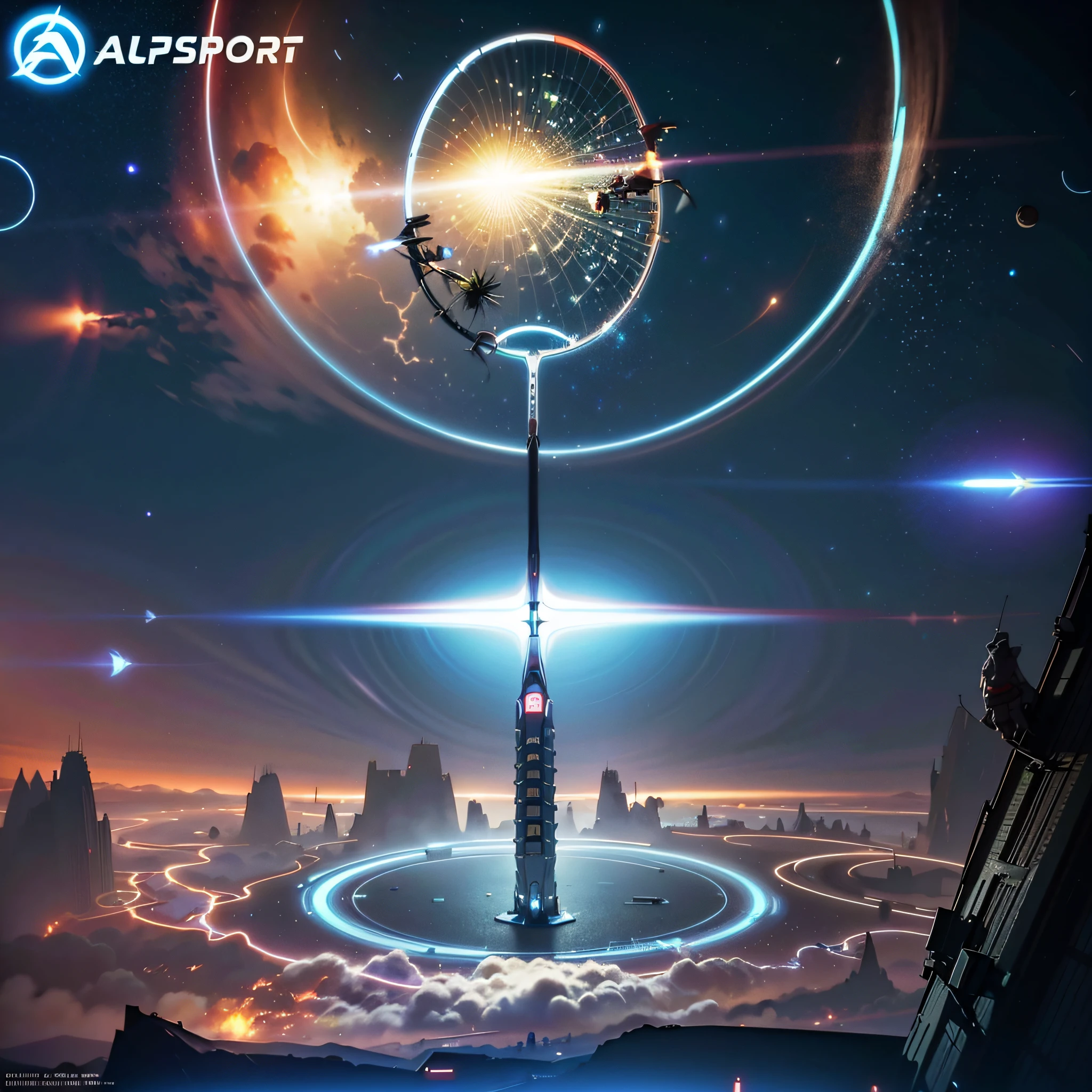 araff is a futuristic sci - fi game with a futuristic background, realistic rackets, badminton, tennis racket, perspective shot, air shot, inspired by Ion Andreescu, blueshift render, volley court background, game background, promotional render, amazing wallpaper, high quality wallpaper, sport game, full - shot, full-shot, one point lightning, product render