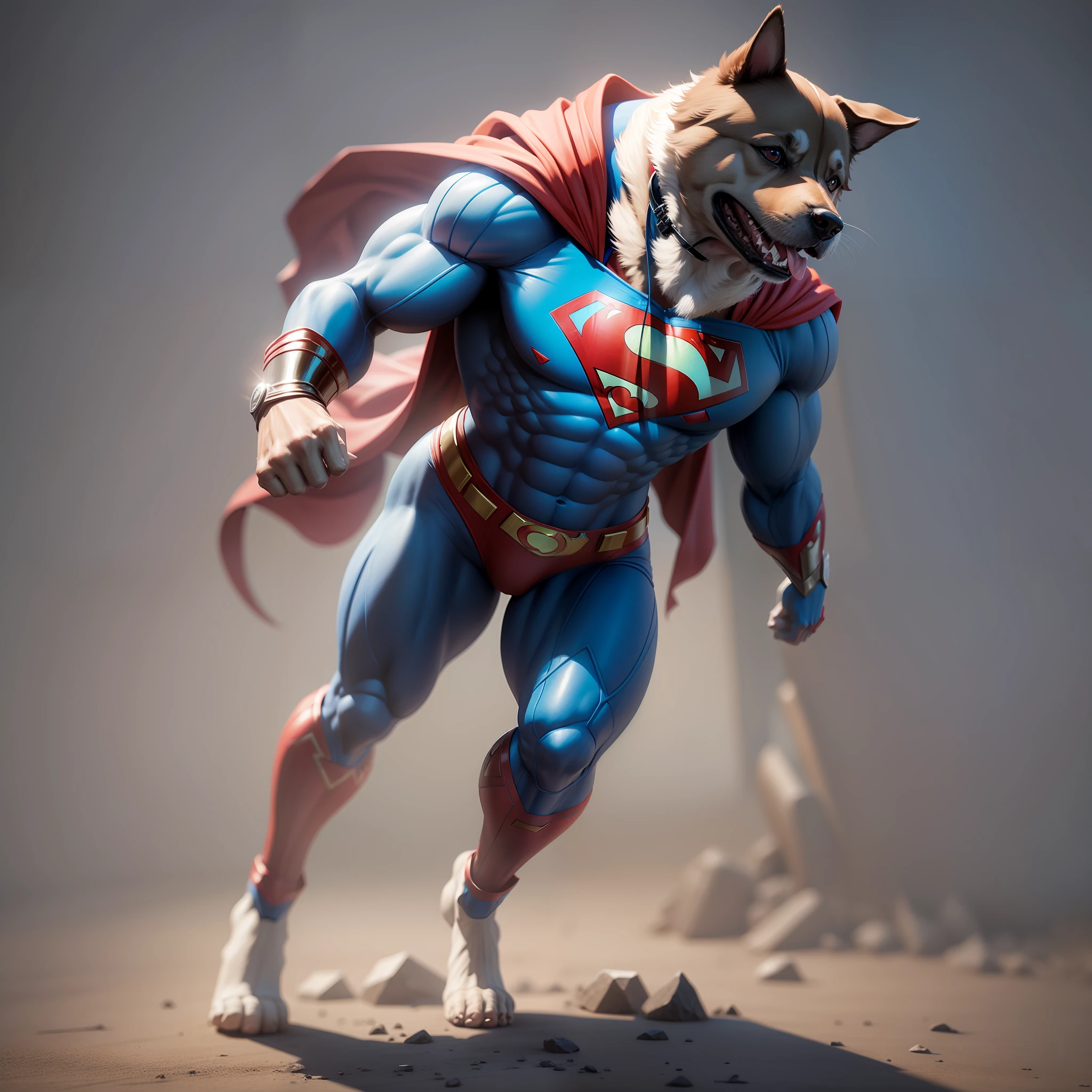 Dog as Superman, Humanoid, 3D, Full Body, Realistic