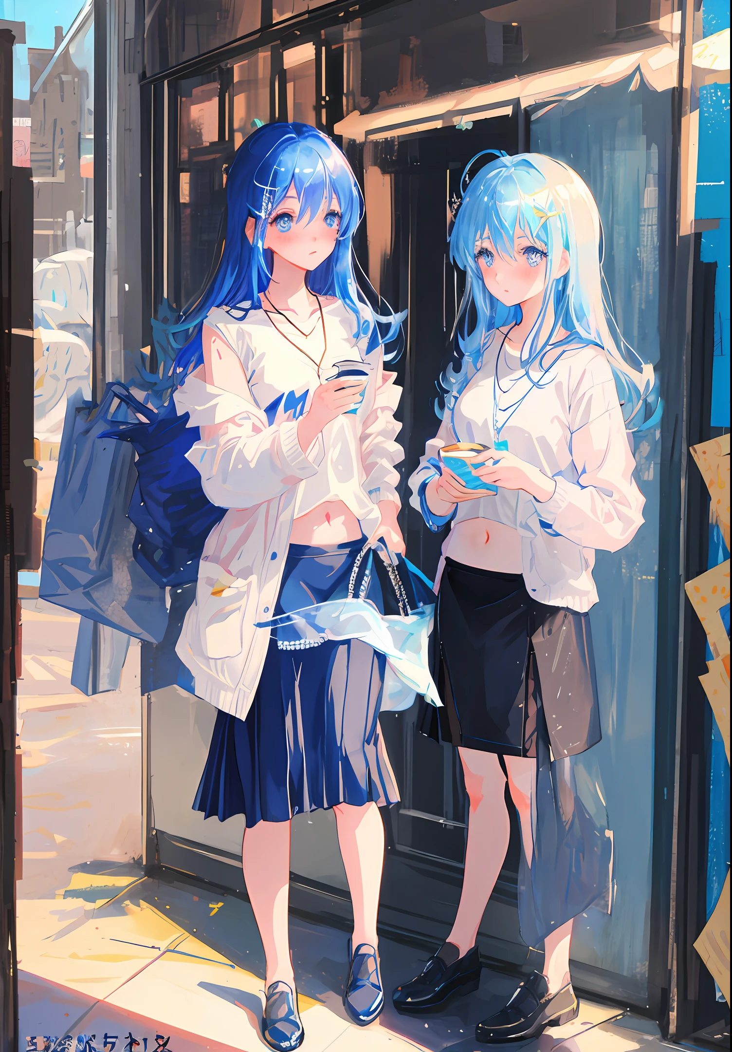 pixiv,masterpiece,bestquality,ultra-detailed,illustration,beautiful detailed,blue eyes,blue hair,shiny skin,shiny hair,medium breasts,covered erect,thighs,pencil skirt,blush,embarrassed,hair ornament,necklace,navel,naked,pantyhose
