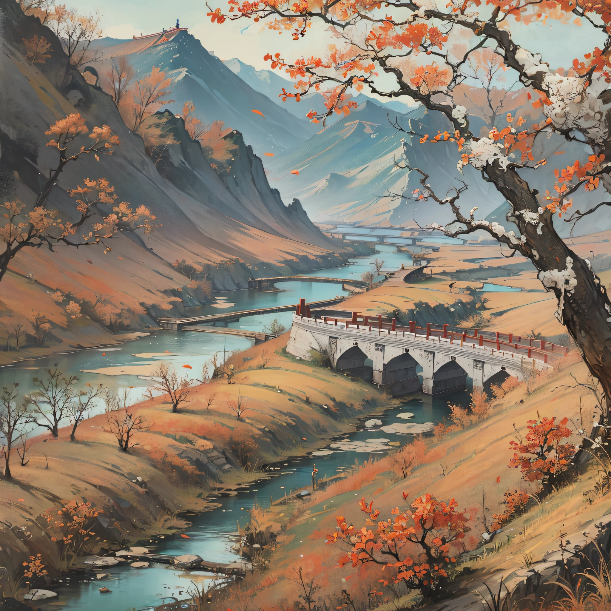 Ink landscape painting (Chinese painting, picture of the upper river in the Qingming Dynasty) --auto --s2