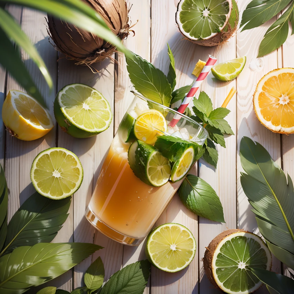 Coconut water with pineapple and mint real type size for photo --auto --s2