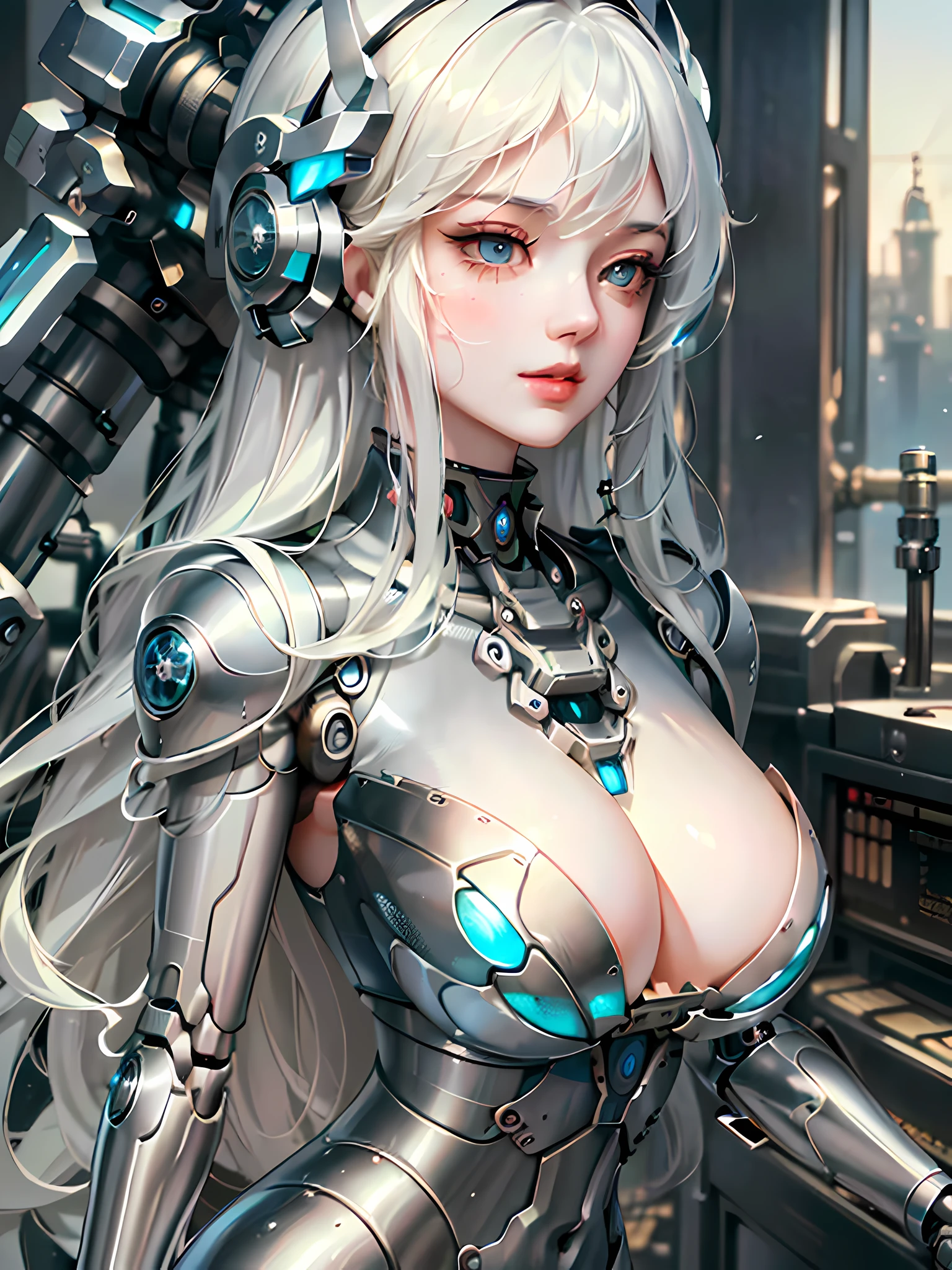 (original),(very detailed wallpaper),very detailed illustrations,(1 Girl),beautiful eyes,(delicate face),perfect detail,large breasts,((mechanical parts)),mechanical spine,mechanization,future,wide hips,laboratory,((mecha)),stylish energy \(module\),repairing,(best lighting),(super complex detail),4K Unity,(super detailed CG:1.2),(8K:1.2),lifelike,