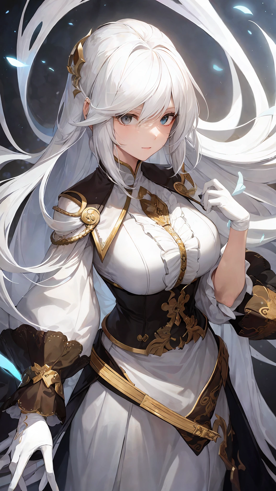 A woman with white hair and a white mask