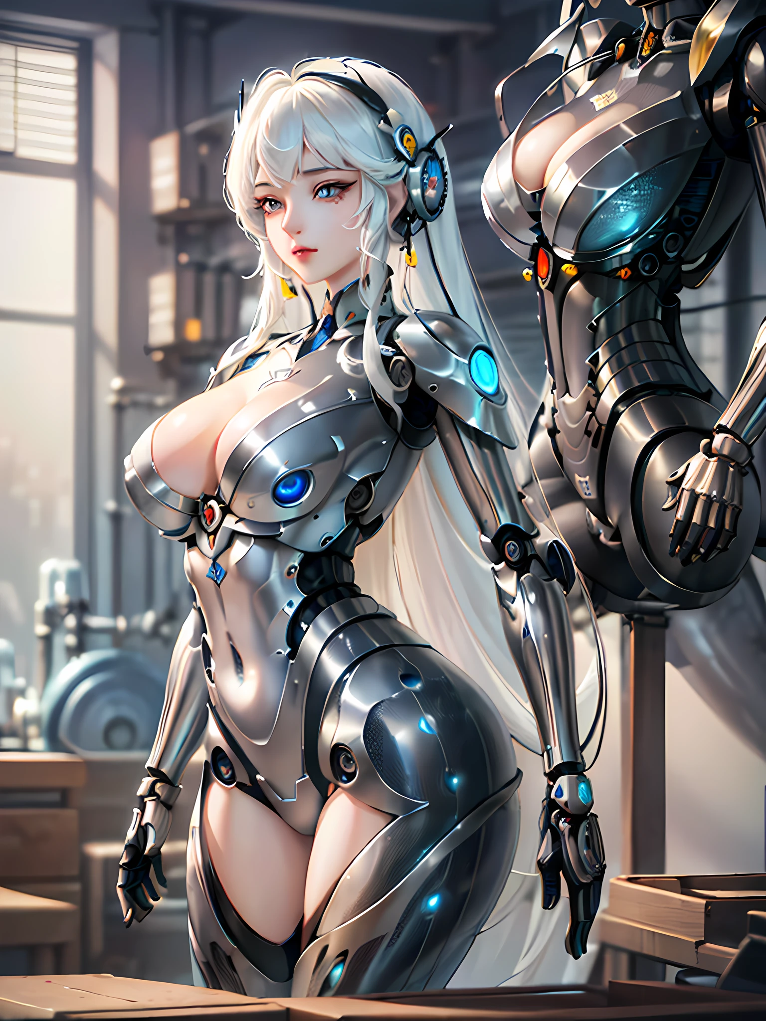 (original),(very detailed wallpaper),very detailed illustrations,(1 Girl),beautiful eyes,(delicate face),perfect detail,large breasts,((mechanical parts)),mechanical spine,mechanization,future,wide hips,laboratory,((mecha)),stylish energy \(module\),repairing,(best lighting),(super complex detail),4K Unity,(super detailed CG:1.2),(8K:1.2),lifelike,