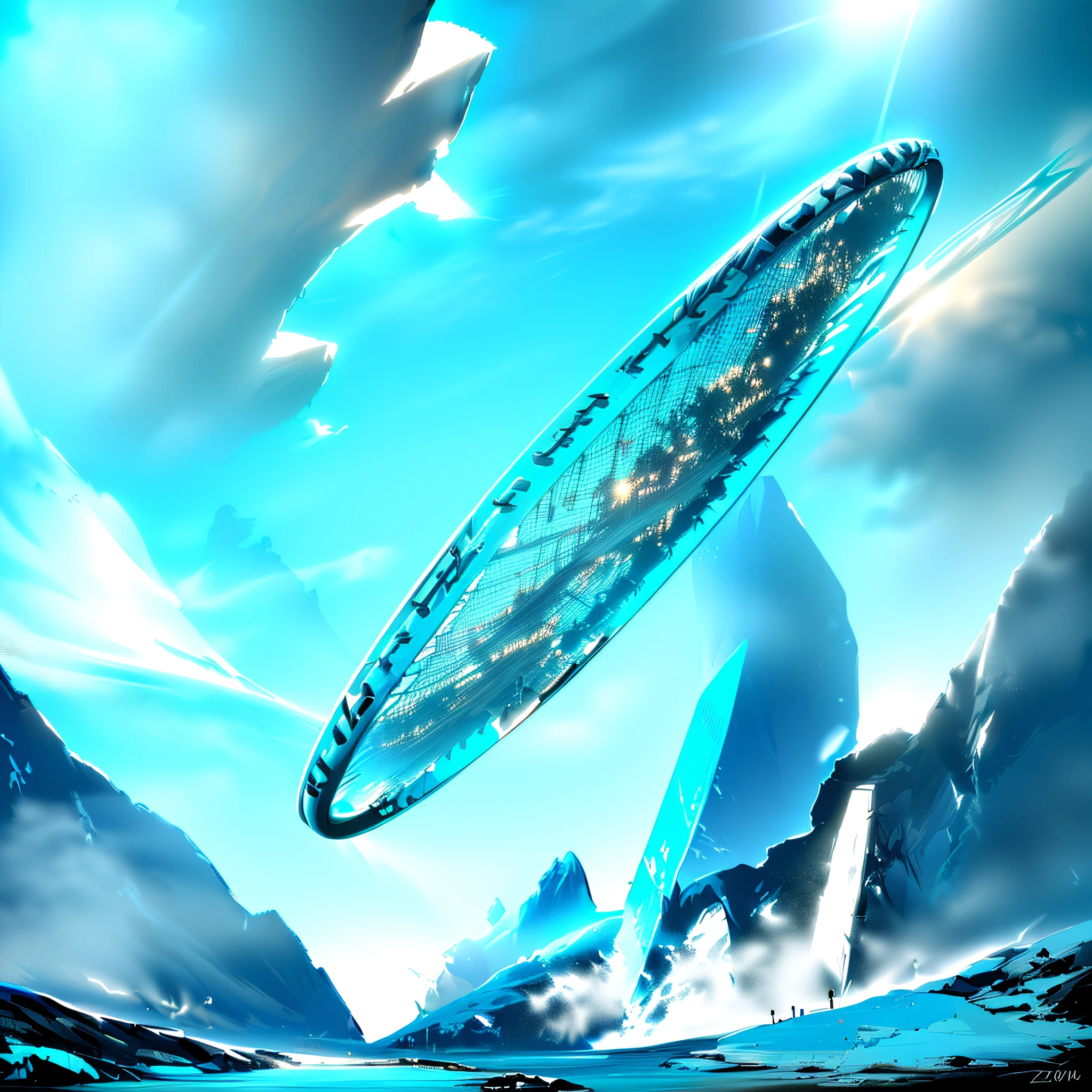 there is a tennis racket flying through the air over a mountain, concept art 8 k, futuristic sport arena, 8 k high detail concept art, by Zha Shibiao, hyper concept art, concept art-h 640, concept art 8k resolution, concept art. 8 k, concept art 8 k resolution, 8k concept art, 8 k concept art