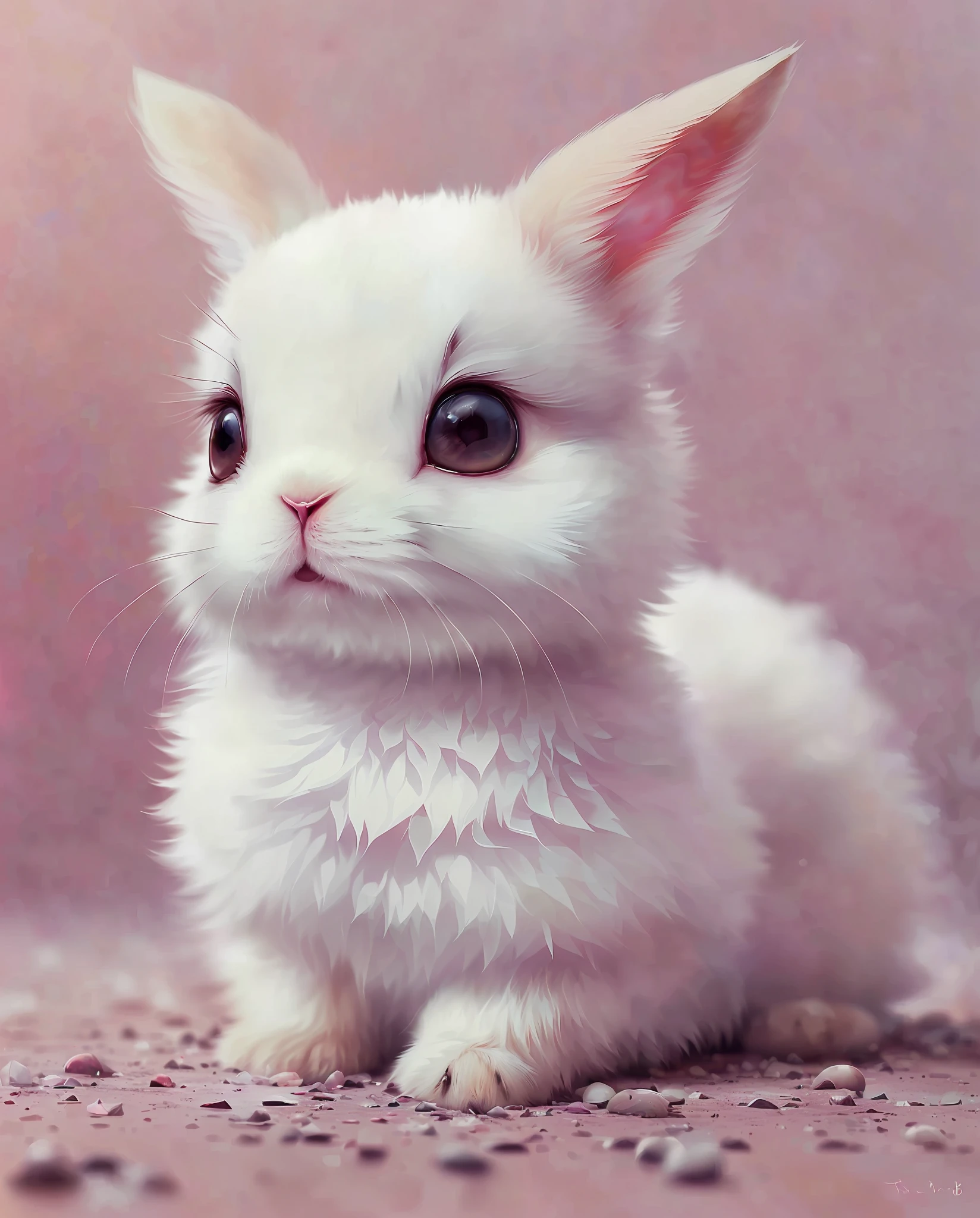 Beautiful little bunny with dreamy eyes, volumetric light, hyper realistic, intricate detail, illustration, painting, watercolor, kawaii chibi, Aww!, Shallow depth of field, pastel color palette, Soft Lighting, Minimalistic, Modern, Digital painting, art by lois van baarle and ross tran and artgerm, Trending on Artstation HQ, highly detailed