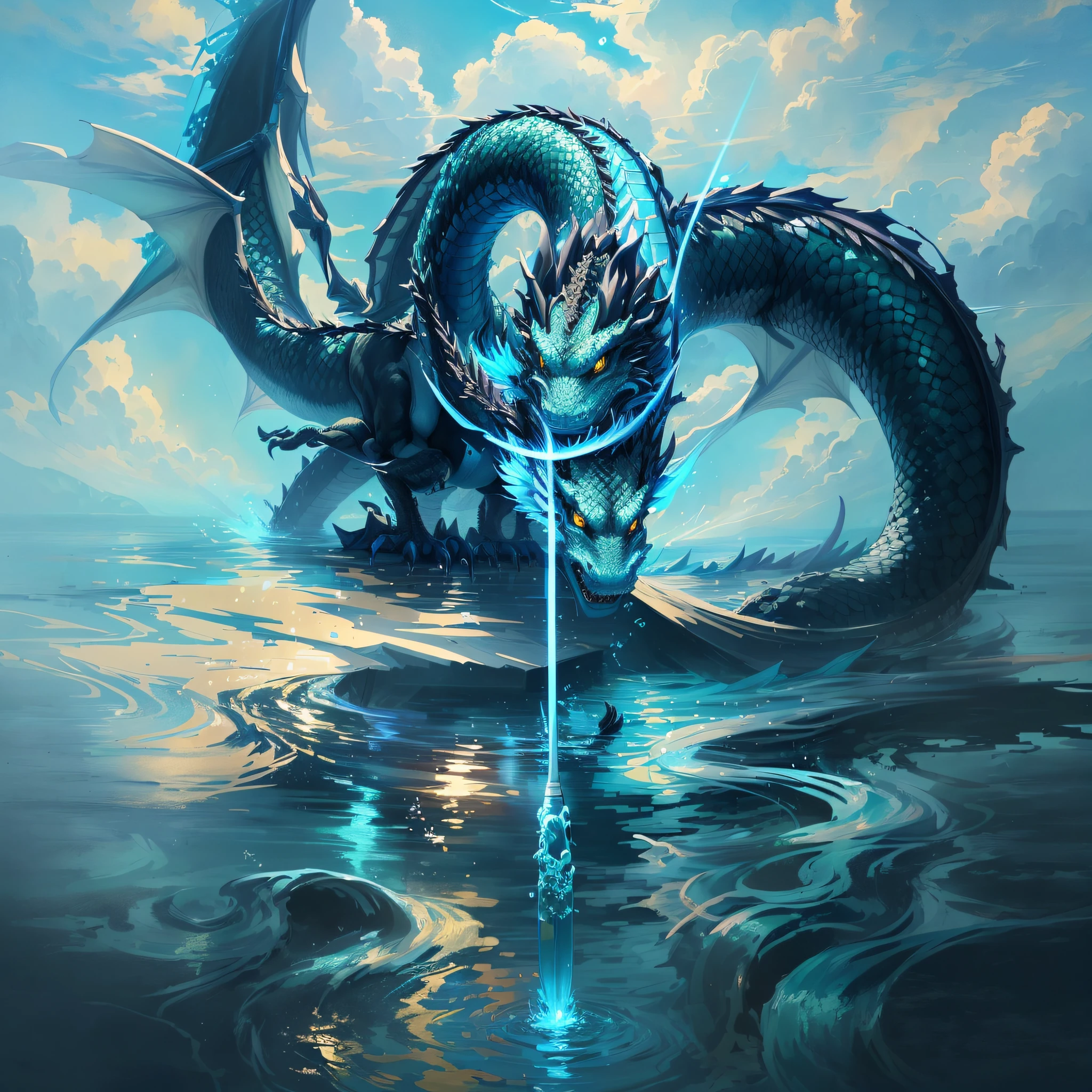 there is a dragon with a tennis racket in the water, by Yang J, by Li Zai, by Shitao, by Shen Quan, by Li Kan, by Ju Lian, by Qu Leilei, by Pu Hua, by Fan Qi, by Shen Zhou, by Yang Borun, dragon staff, water dragon, by Arthur Pan, by Yan Hui