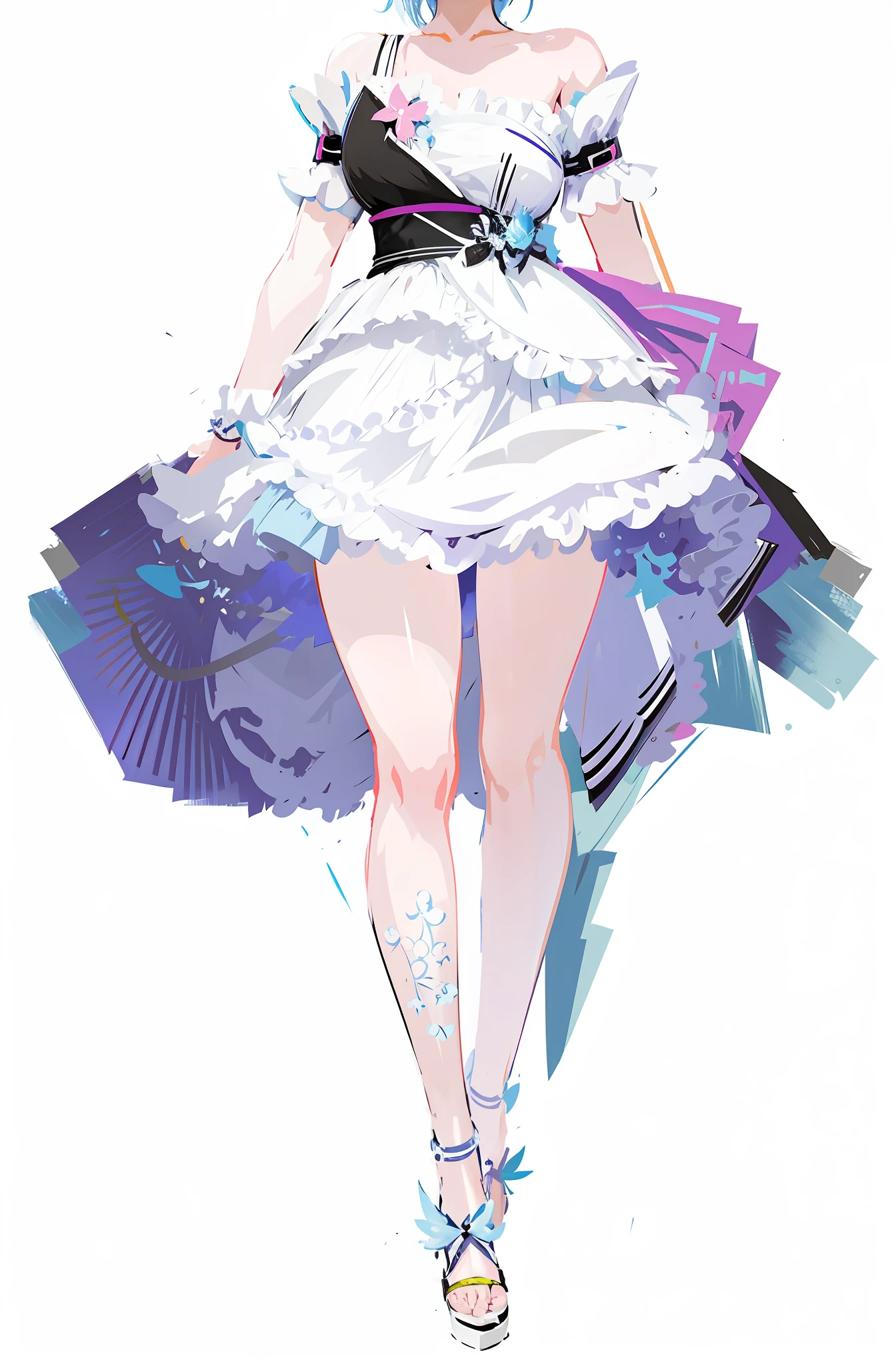Anime characters in maid outfits and holding umbrellas, cute anime outer houses in beautiful clothes, anime full body illustrations, clear costume design, Azure Lane style, Kusart Krenz key art feminization, beautiful anime character design, in a glowing skirt, digital art on pixiv, full-body portrait of shorts! , from the Azur Lane video game, masterpiece, masterpiece, rich in detail