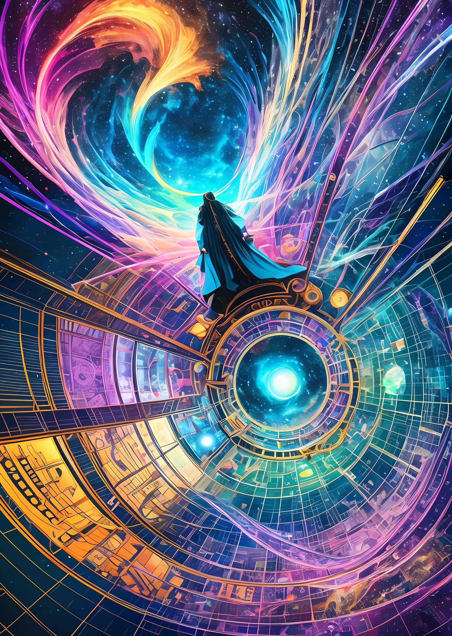 Imagine a mesmerizing artwork that depicts a fantastical realm existing in a five-dimensional space, where gravity, time, and perception transcend conventional boundaries. Let your creativity soar as you bring this extraordinary world to life.