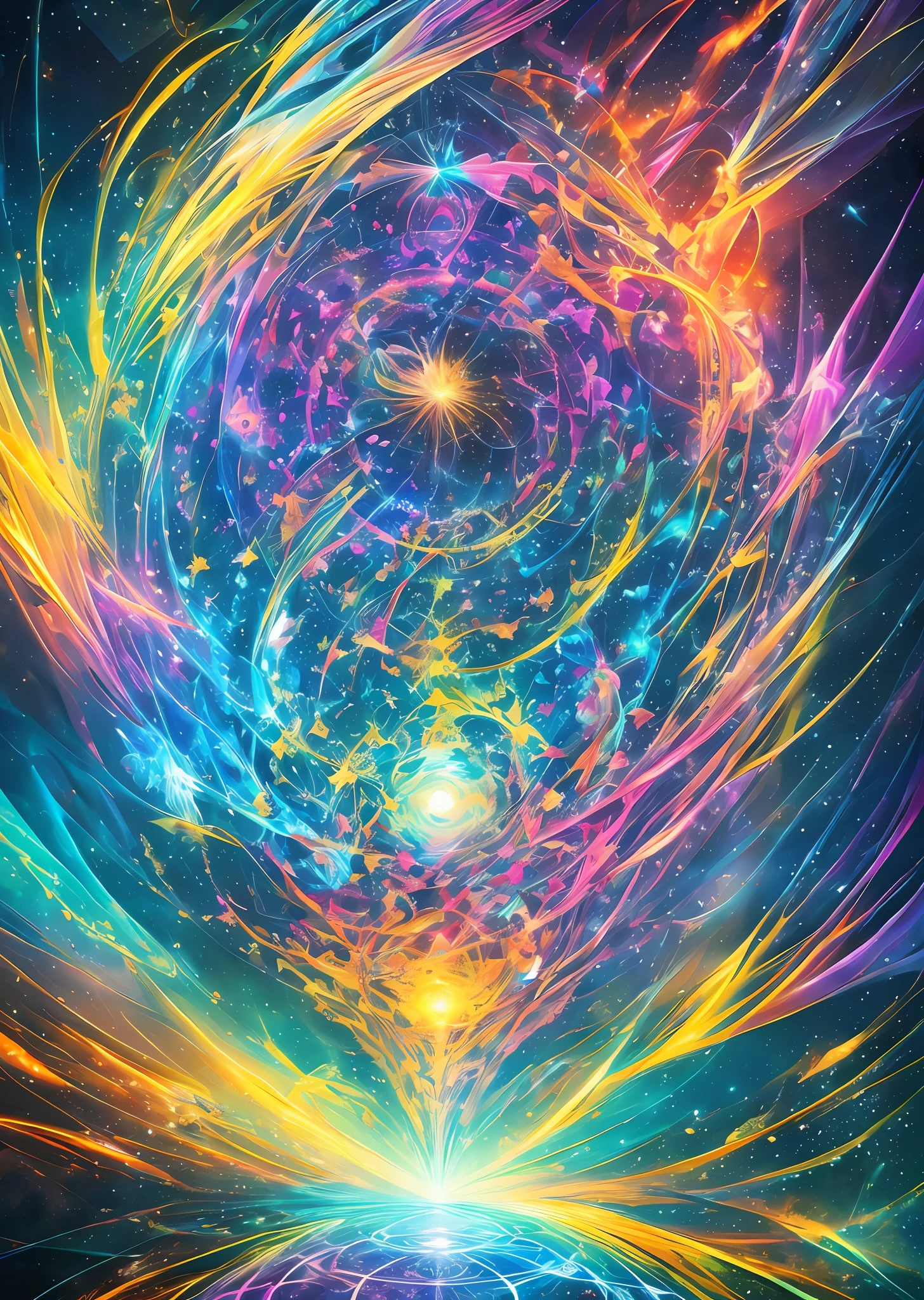 Imagine a mesmerizing artwork that depicts a fantastical realm existing in a five-dimensional space, where gravity, time, and perception transcend conventional boundaries. Let your creativity soar as you bring this extraordinary world to life.