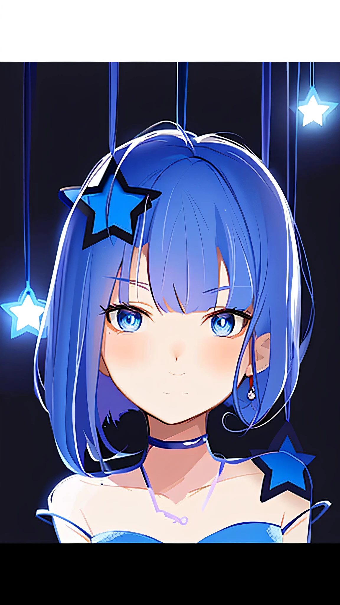 anime girl with blue eyes and blue hair with stars in the background, anime style portrait, in an anime style, in anime style, silver hair girl, anime moe artstyle, anime style. 8k, anime artstyle, anime art style, flat anime style shading, anime stylized, anime style character, with blue skin, pixiv style, cute anime style --auto --s2