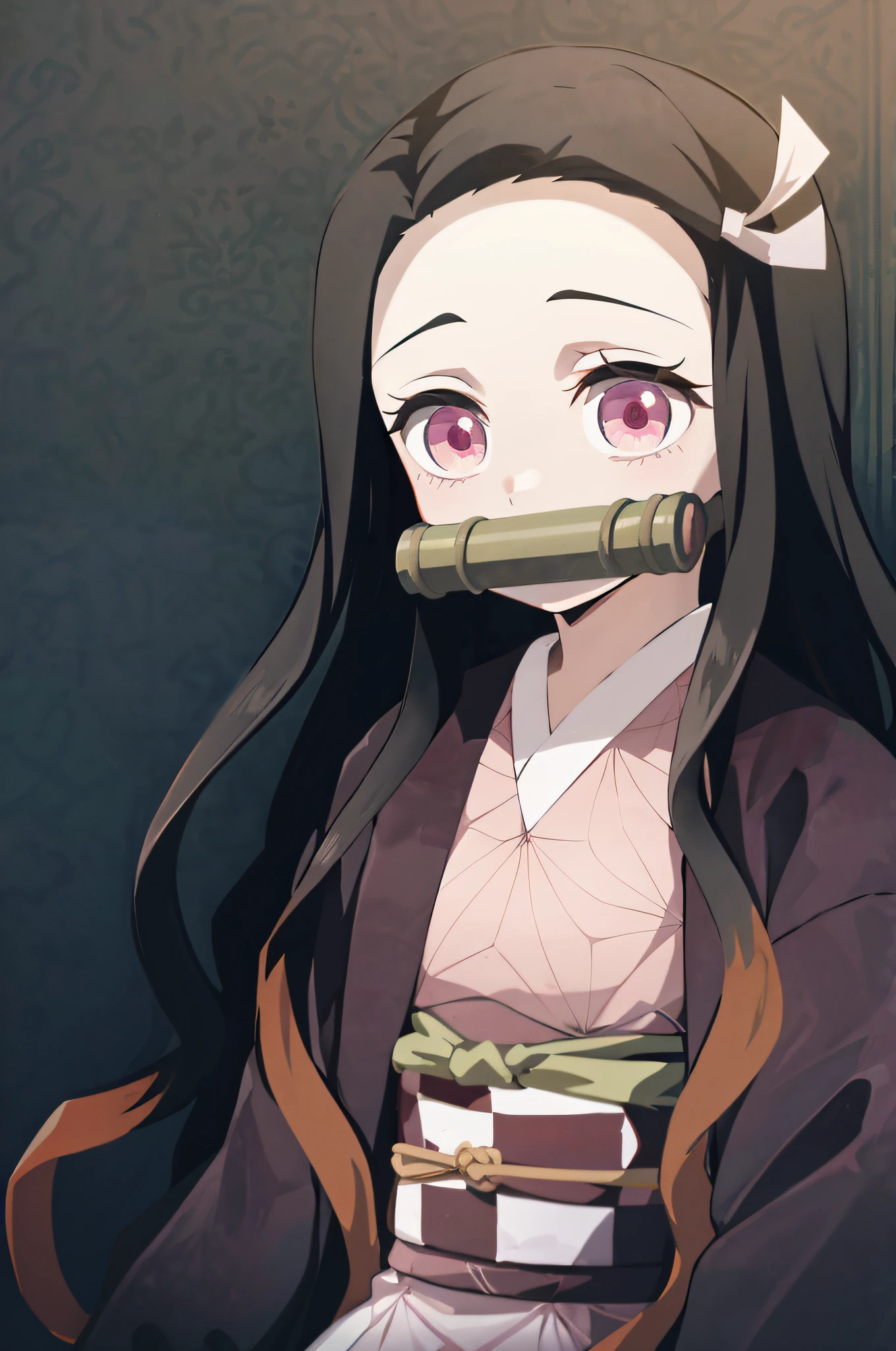 anime girl with a stick in her mouth, nezuko, nezuko-chan, in the anime series ergo proxy, demon slayer rui fanart, demon slayer artstyle, in the anime film ergo proxy, anime visual of a cute girl, shikamimi, inspired by Kamisaka Sekka, kaguya ōtsutsuki