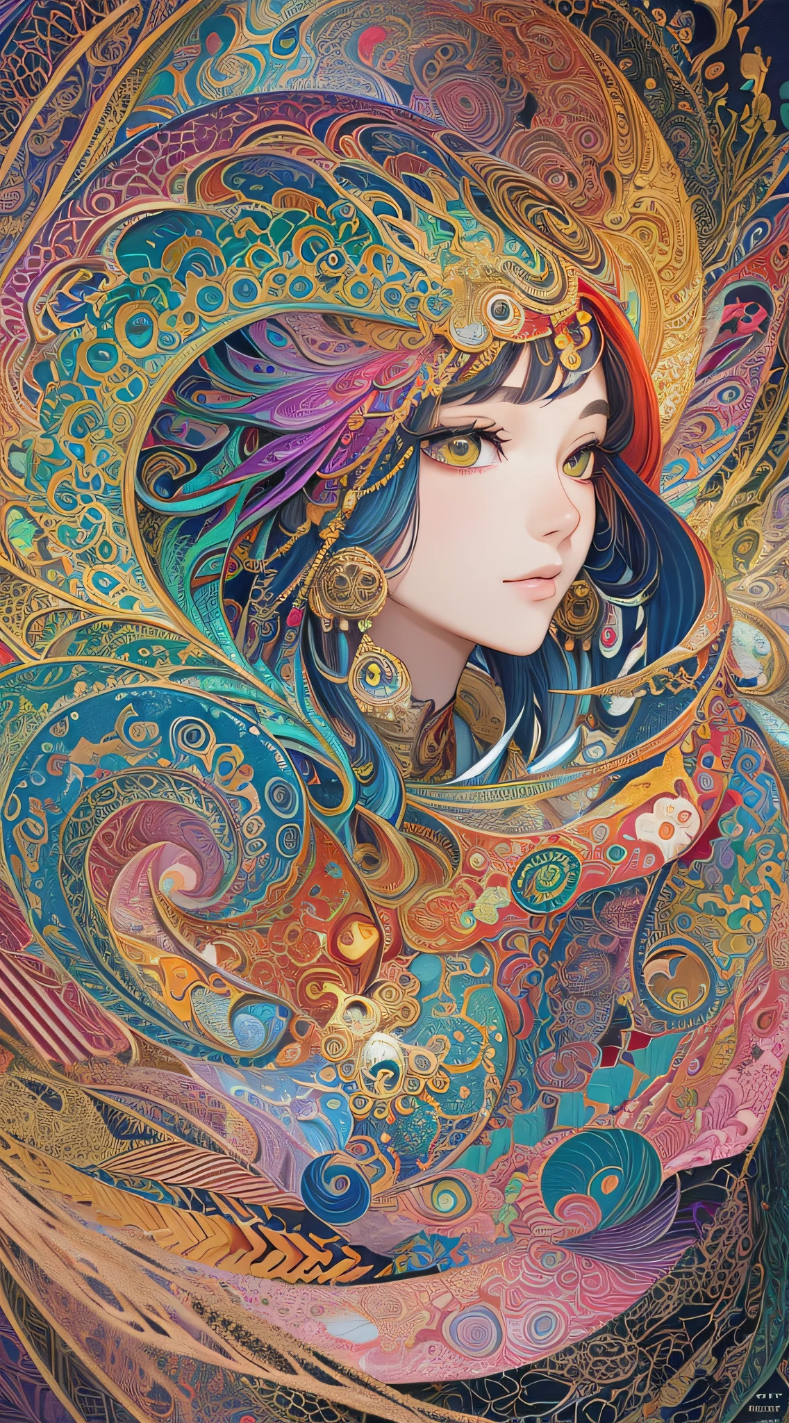 Masterpiece, top quality, best quality, official art,), very detailed, (fractal art: 1.2), colorful, most detailed, (zentangle: 1.2), (dynamic pose), (abstract background: 1.5), (multiple colors: 1.4), Dunhuang wind, long moon ember, --auto --s2