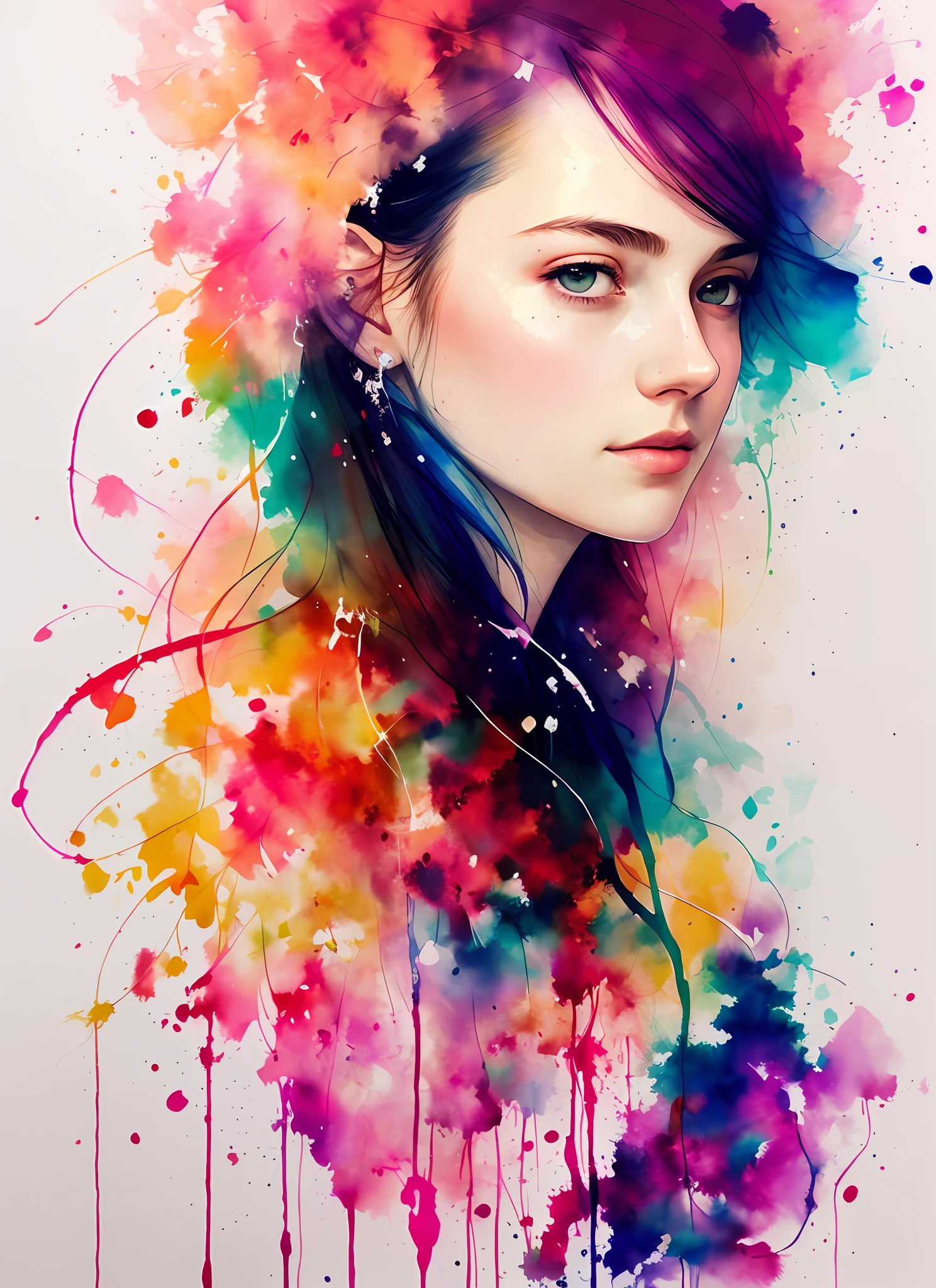 a painting by mse a woman by agnes cecile, luminous design, pastel colours, ink drips, autumn lights