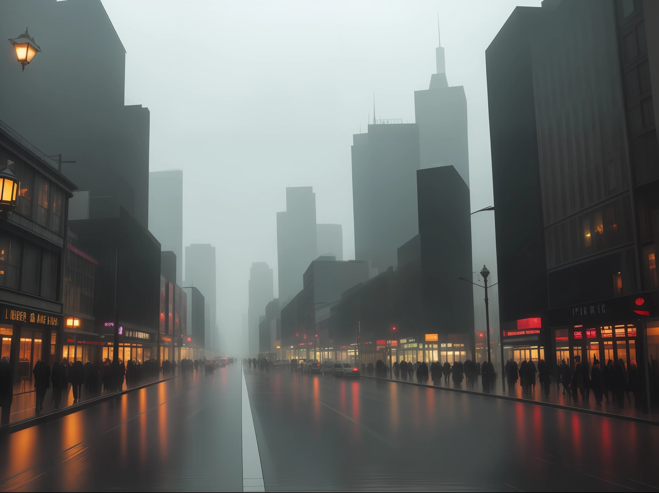 Modern Gothic city, rainy climate