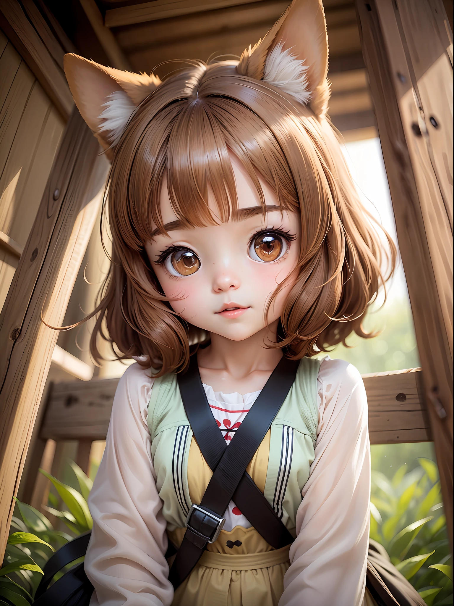 cute, a lovely japanese chibi anime corgi glrl, light brown hair, cute girl face
