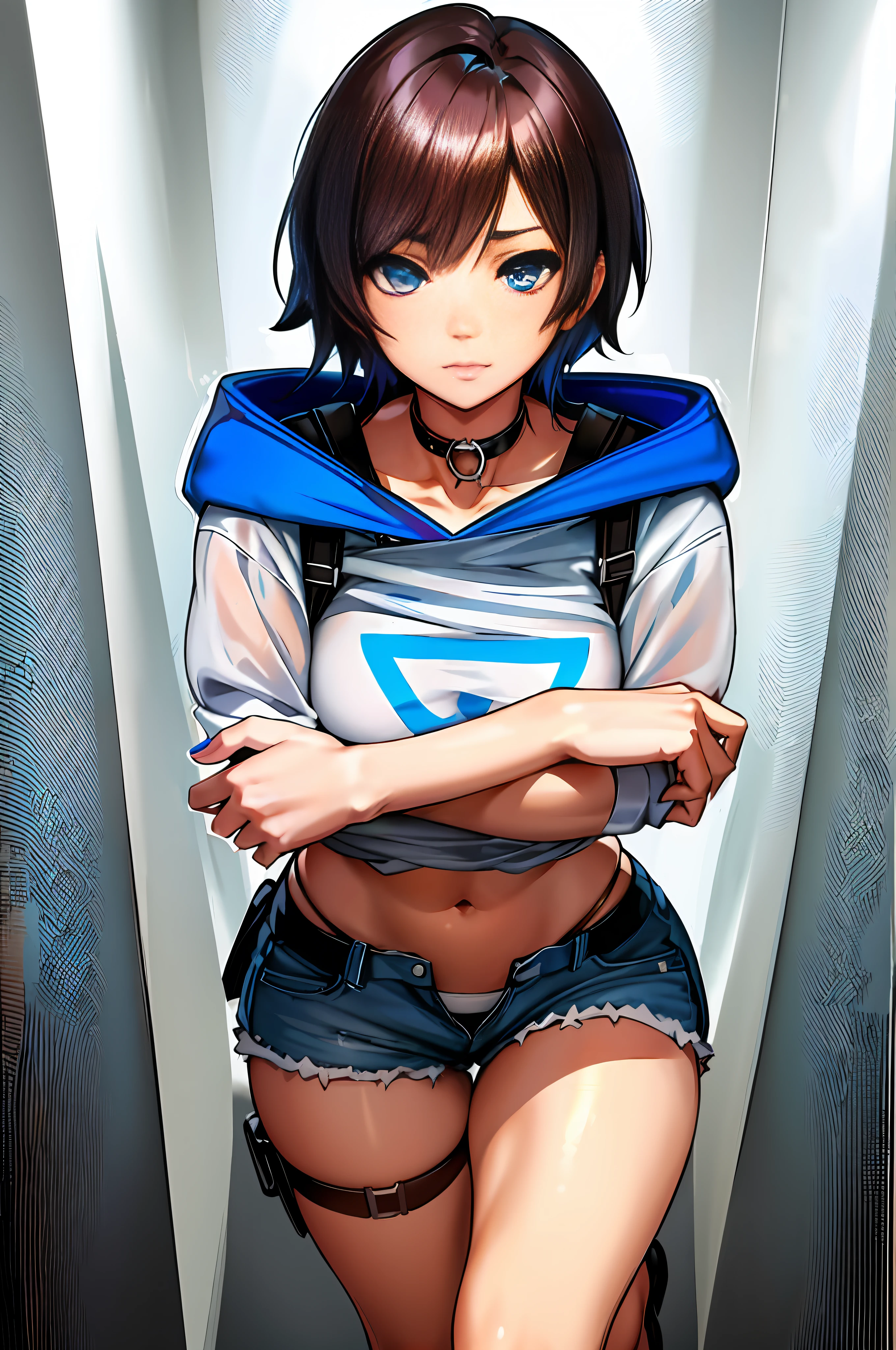anime girl with blue eyes and a white shirt posing for a picture, female protagonist 👀 :8, extremely detailed artgerm, mirrors edge art style, seductive anime girl, artgerm and ilya kuvshinov, asuka suit under clothes!, makoto shinkai and artgerm, artgerm style, chloe price, popular on pixiv