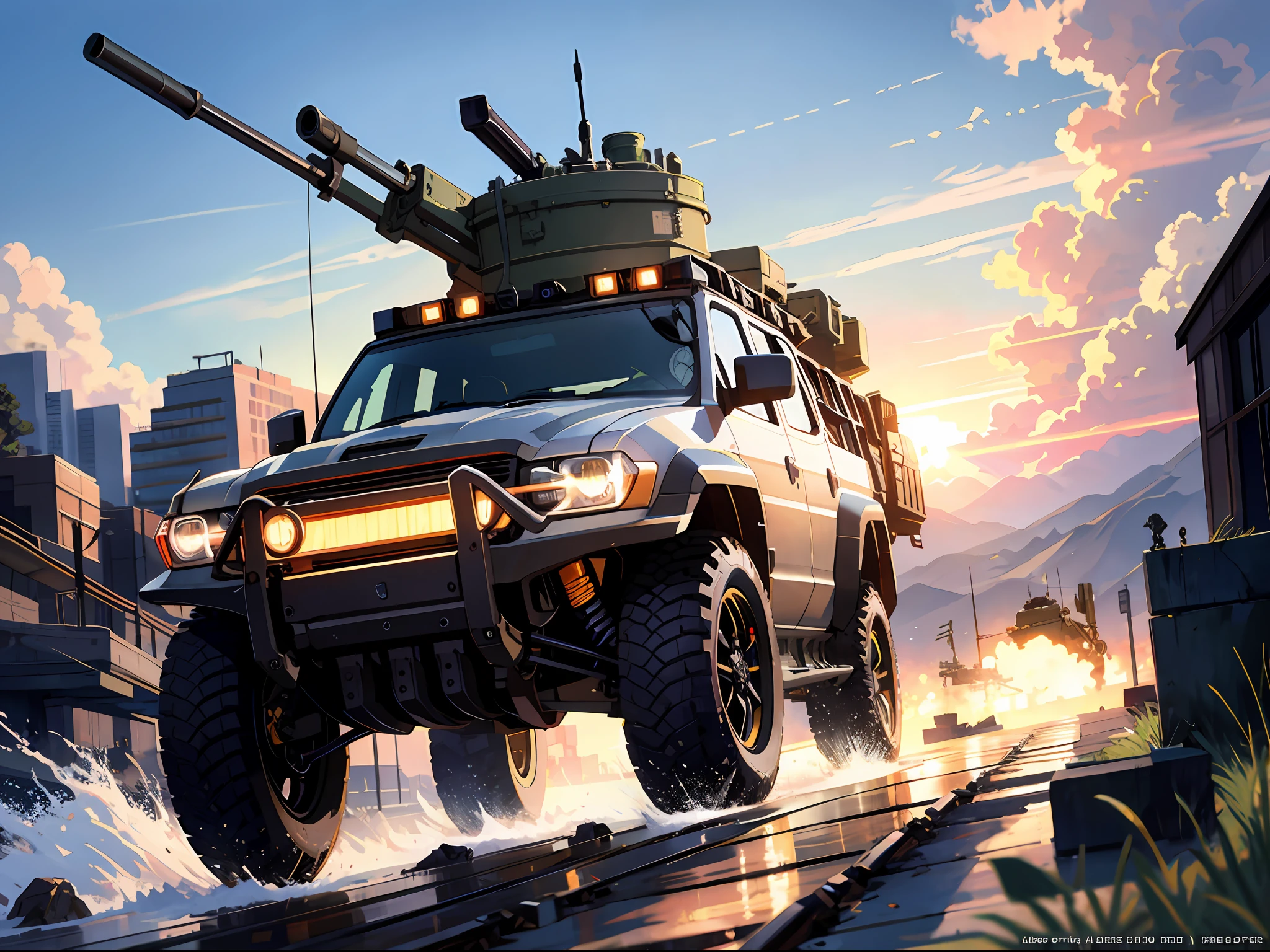 High resolution, highest quality, illustrations, super detail, in an arsenal of modern weapons, armored vehicles,
