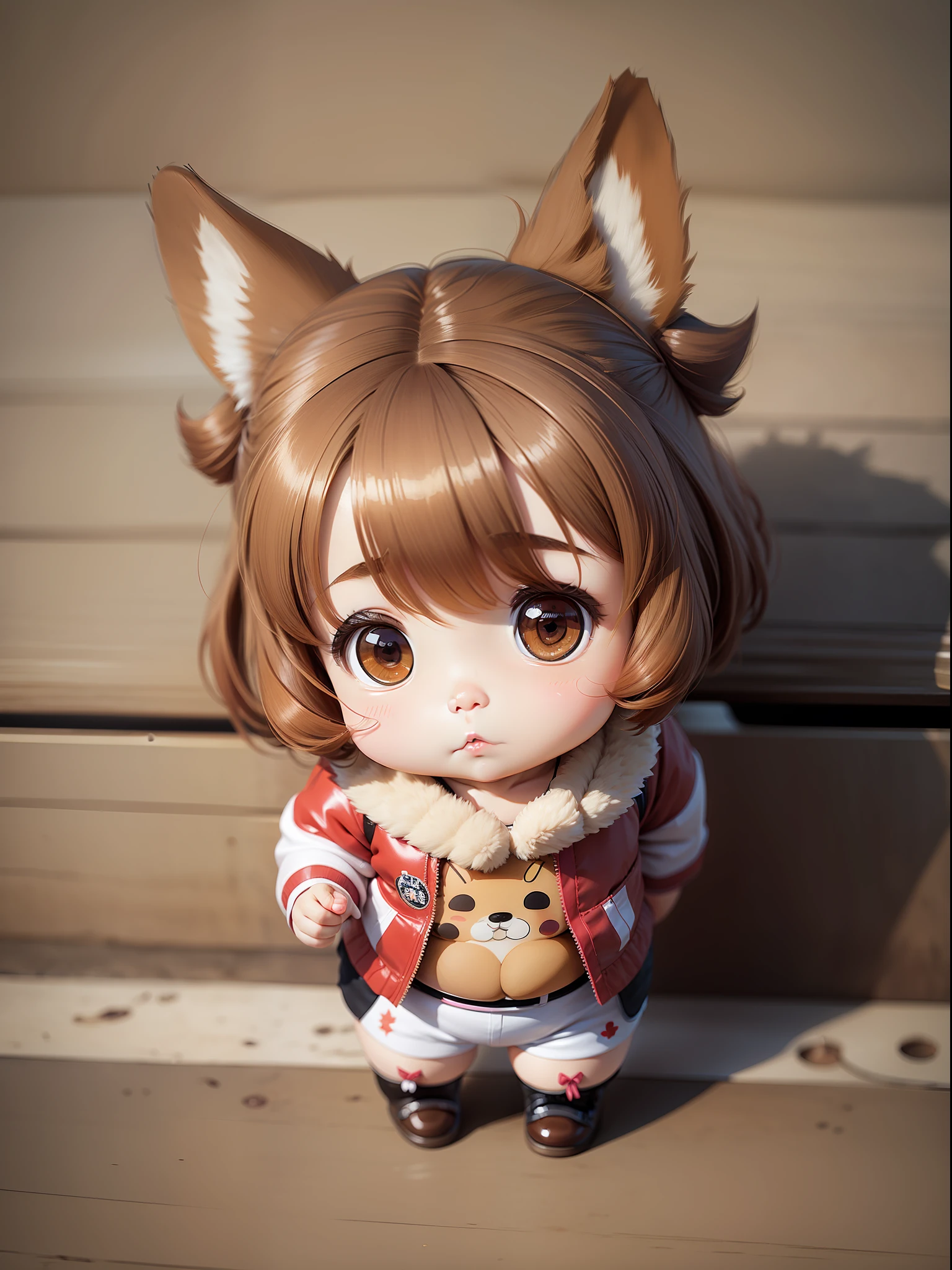 full body, cute, (pudgy), a lovely japanese (chibi:1.3) anime corgi glrl, light brown hair, cute girl face, PVC,
