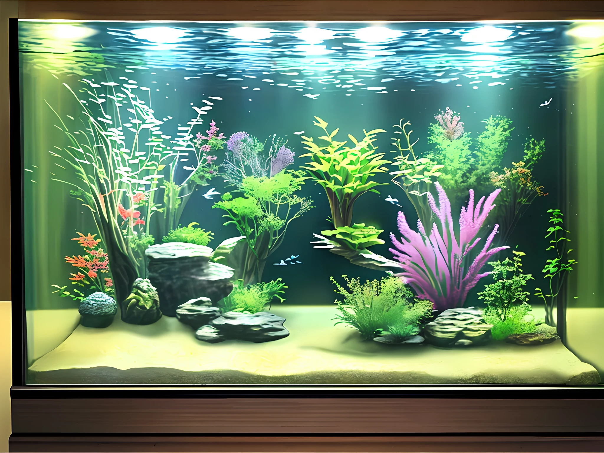 Fish tank, aquatic plants, ornamental fish, best quality, super high resolution, (fidelity: 1.4), soft lighting