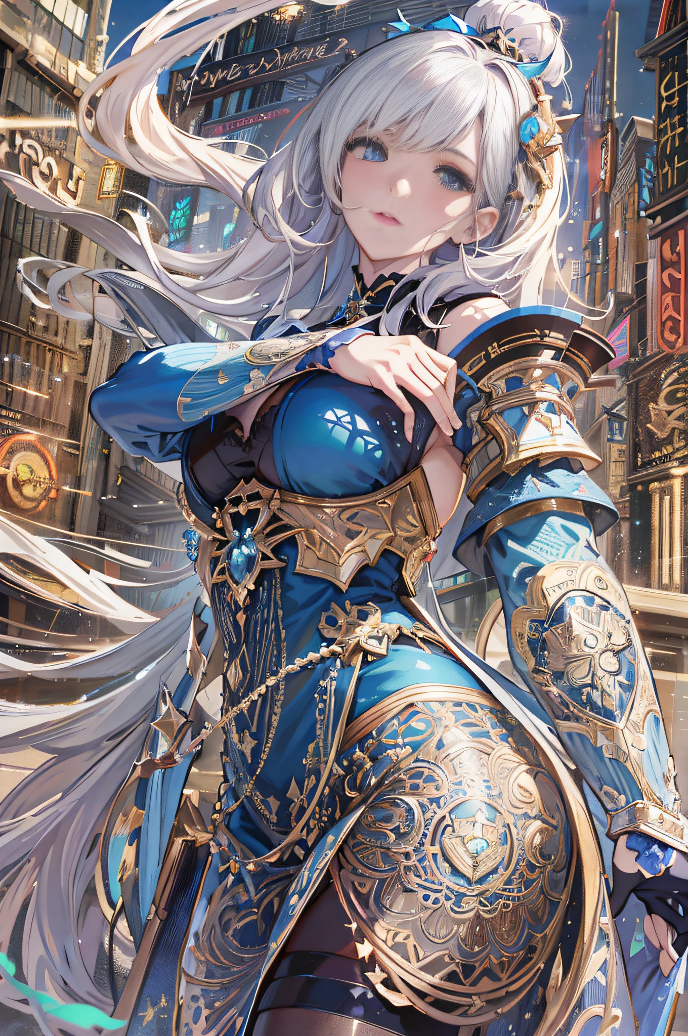 a close up of a woman in a blue dress with a sword, extremely detailed artgerm, cushart krenz key art feminine, anime fantasy illustration, shadowverse style, 2. 5 d cgi anime fantasy artwork, high detailed official artwork, anime fantasy artwork, epic light novel art cover, trending on artstation pixiv, detailed digital anime art