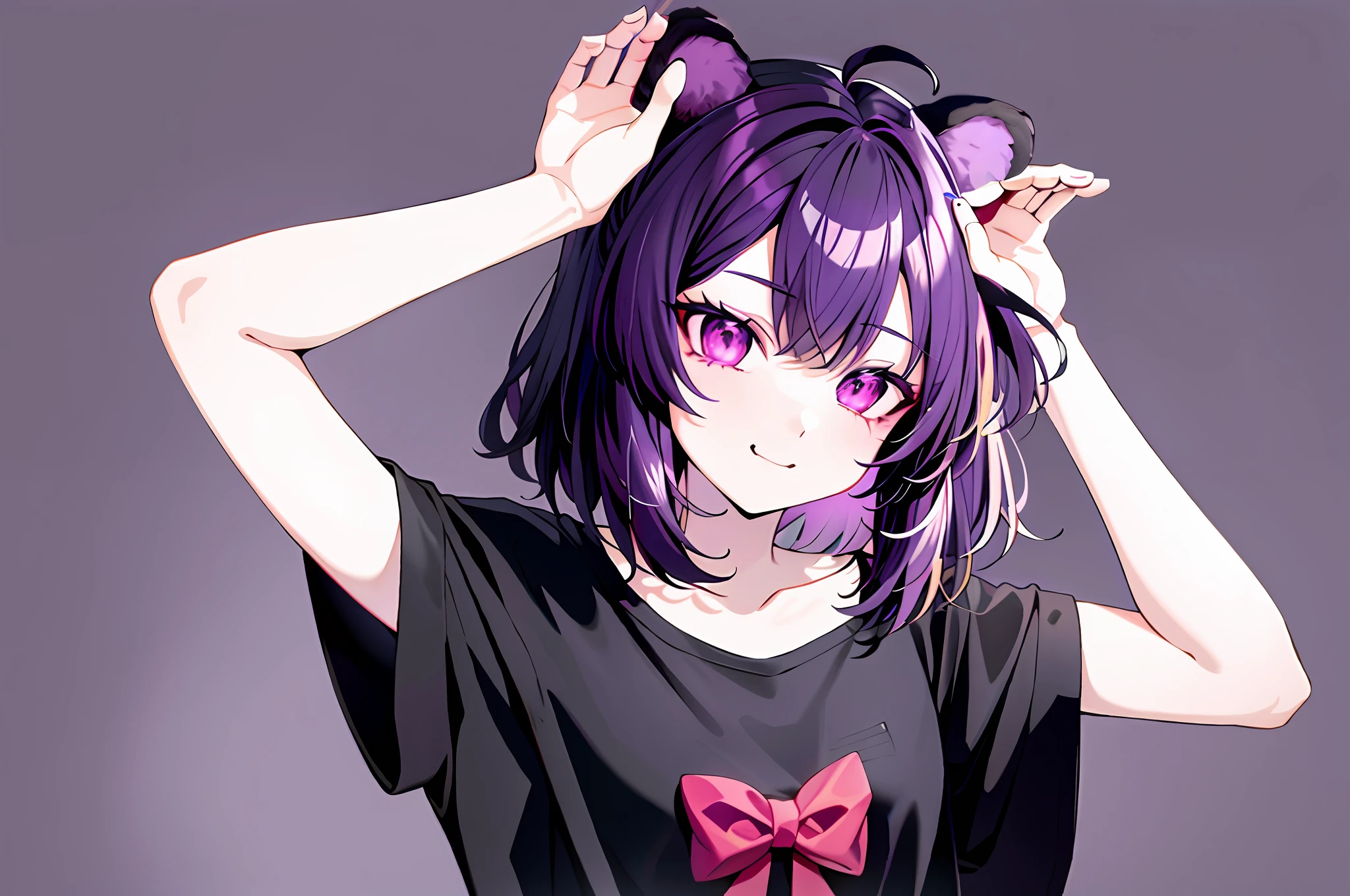 purple bear ears, devil horns, kemonomimi, masterpiece, bear ears, bear girl, demon girl