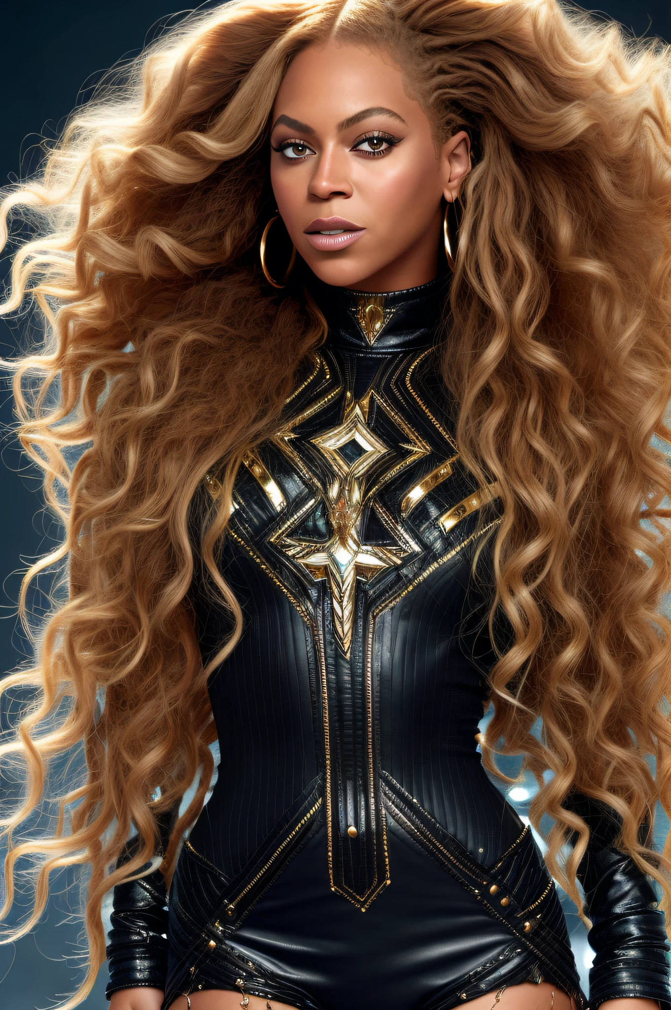 Beyoncé photo, 4K texture, high quality, gorgeous hairstyle, 8k picture, high image quality, with clothing, long hair, with details, extravagant, shiny accessories, inspired by Toxic Las Vegas music, WHOLE BODY