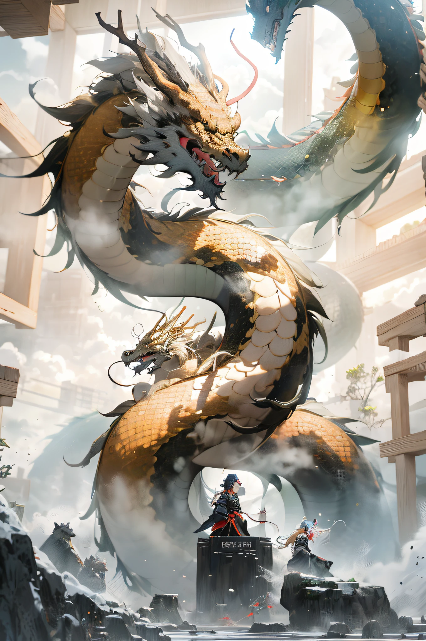 Chinese Dragon, Golden, Golden Scales, Full Body Golden, Clouds, Dangling, Flying, Full Body Drawing, (RAW Photo, Best Quality), (Realistic, Photo Realistic: 1.3), Amazing, Fine Detail, Masterpiece, Ultra Detail, High Resolution, (Best Illustration), (Best Shadow), Intricate,