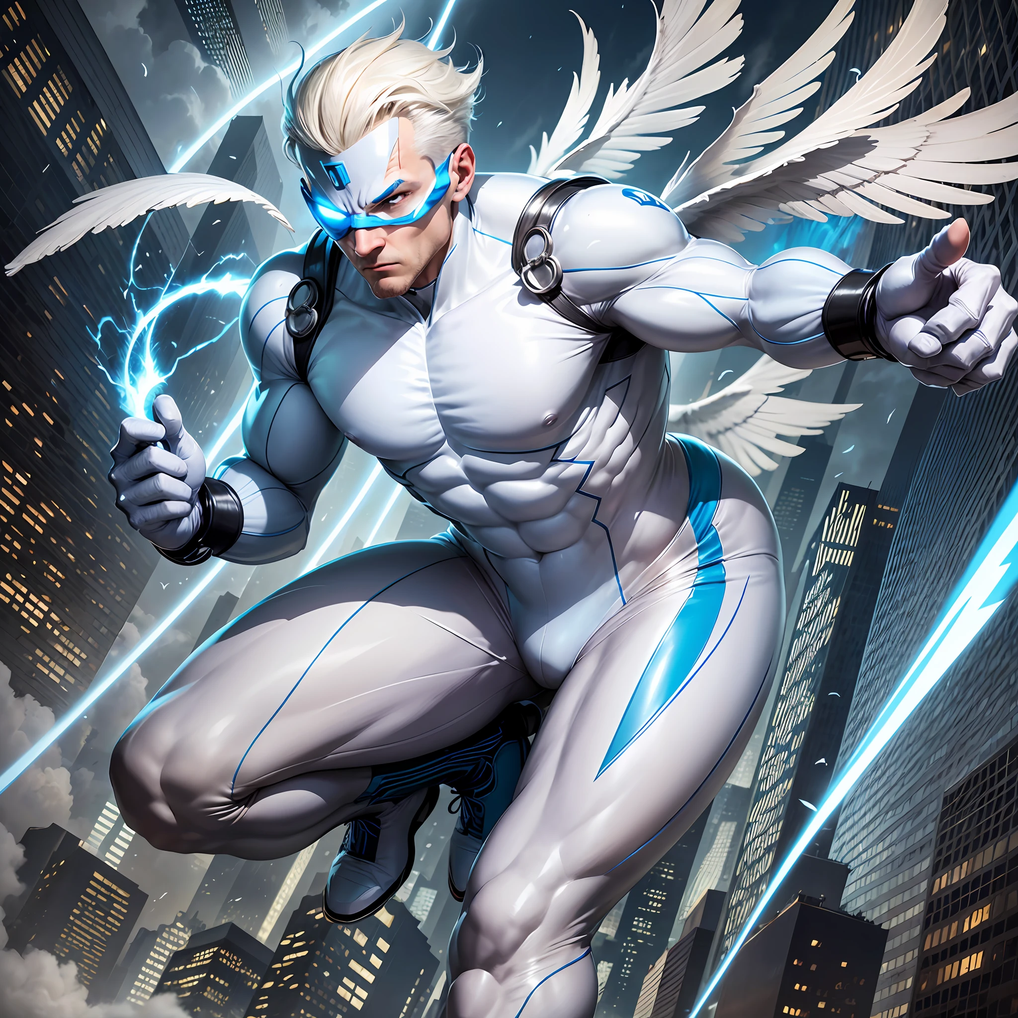 Seagull White and Blue Suit is a superhero who has amazing abilities related to seagulls. He wears a white and blue suit, which is made of a sturdy, flexible material that helps him move with ease. His mask is white, with a seagull drawing over his eyes.
White and Blue Clothing Seagull has the ability to fly like a seagull, thanks to the wings that emerge from its suit. He also has the ability to see from a long distance, just like seagulls, and to communicate with these birds, allowing them to help him on rescue or crime-fighting missions.
In addition, Seagull White and Blue Suit is endowed with superhuman strength, which makes him able to face more powerful enemies. It also has the ability to quickly regenerate from injuries, thanks to its modified DNA.
Its main objective is to protect the city from the dangers that threaten the population. He is a just and courageous hero who goes to great lengths to defend justice and peace. --auto --s2
