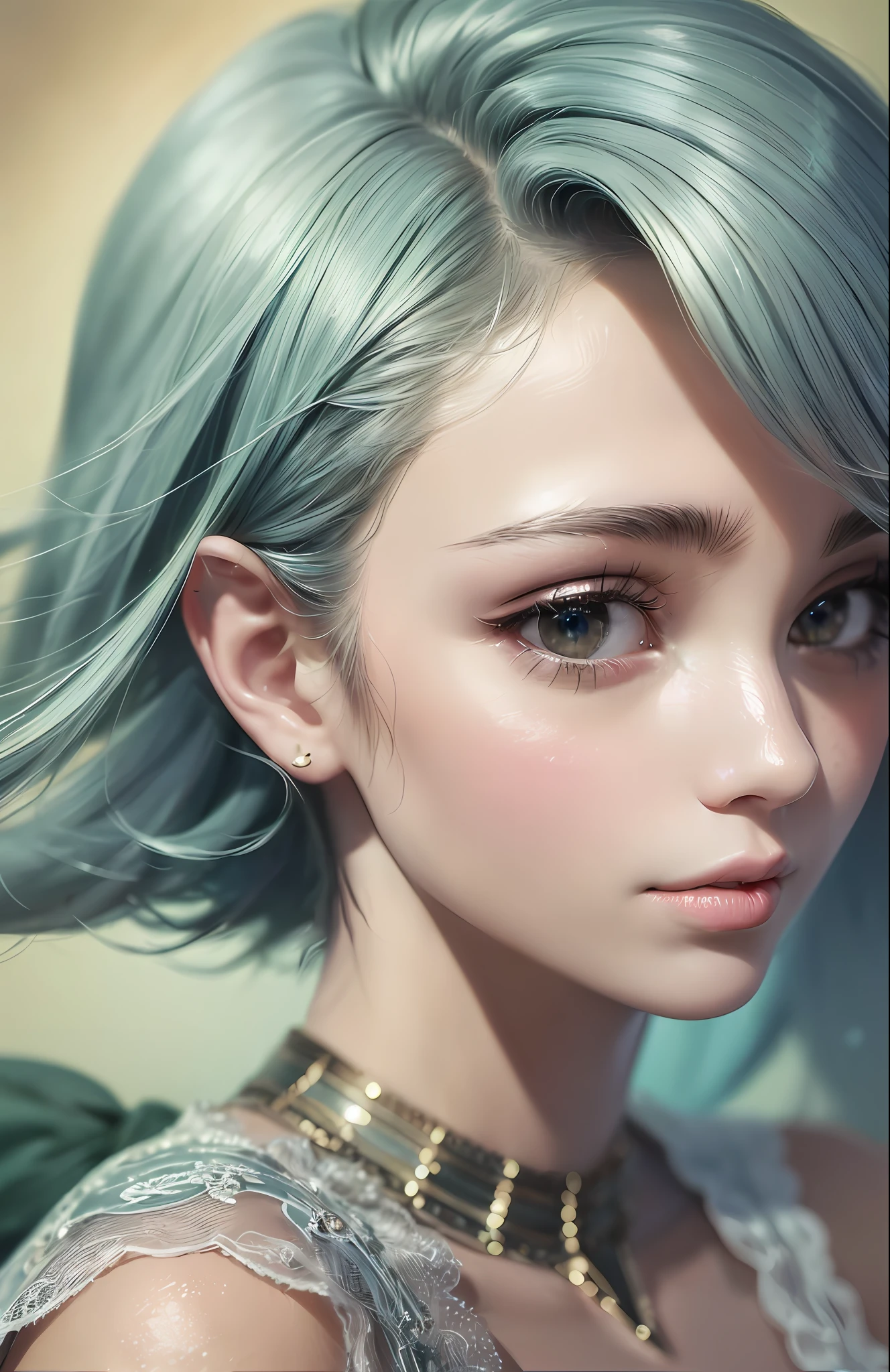 Short hair like boy with colorful hair, (super high resolution, realistic, realistic, best quality, realistic), (8K, original photo, highest quality, masterpiece), (NSFW), (photon mapping, radiosity, physically based rendering, auto white balance), technical sense, top quality, masterpiece, illustration, CG,, wallpaper, official art, amazing, fine detail, very delicate beauty, very detailed, clear focus, rich background, blurred background, (real person, Photos), (highly detailed skin, visible pores))), (((close-up of face))), her face is like a work of art, all features perfectly balanced and symmetrical. Her eyes were bright green, and her long, thick eyelashes fanned out like feathers. They are framed by delicately arched eyebrows, giving her a delicate air of wisdom. Her nose is small and straight, and the tip is slightly upturned, giving a playful and mischievous look. Her lips are full and plump, with a sexy and charming natural pouting face. When she smiles, her whole face lights up and you can't help but be captivated by her infectious power. Her skin was like porcelain, smooth and perfect, and the natural glow seemed to come from within. It was as if she was illuminated from within, and the light made her stand out from any crowd. Looking at her, you can't help but be captivated by her beauty, knowing that you will never forget her face.