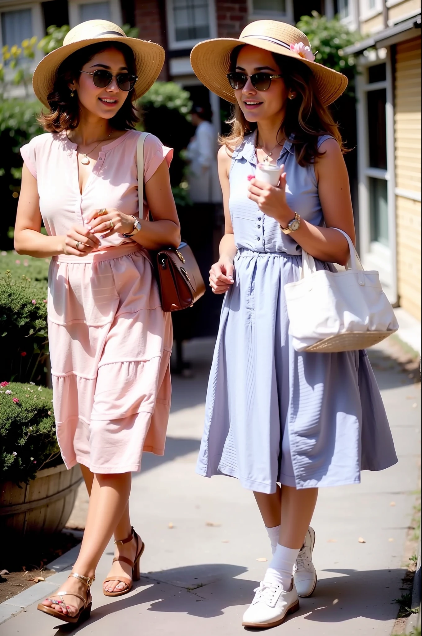 4. Ladylike Countryside Style
Countryside style has been popular for a long time, and its comfortable and casual walking mode fits well with the modern attitude towards work and study. In summer, countryside style will mainly consist of comfortable dresses, simple loose T-shirts, and super-casual basket shoes as the main elements, while also incorporating handbags, straw hats, and small floral prints to create an overall ladylike charm.