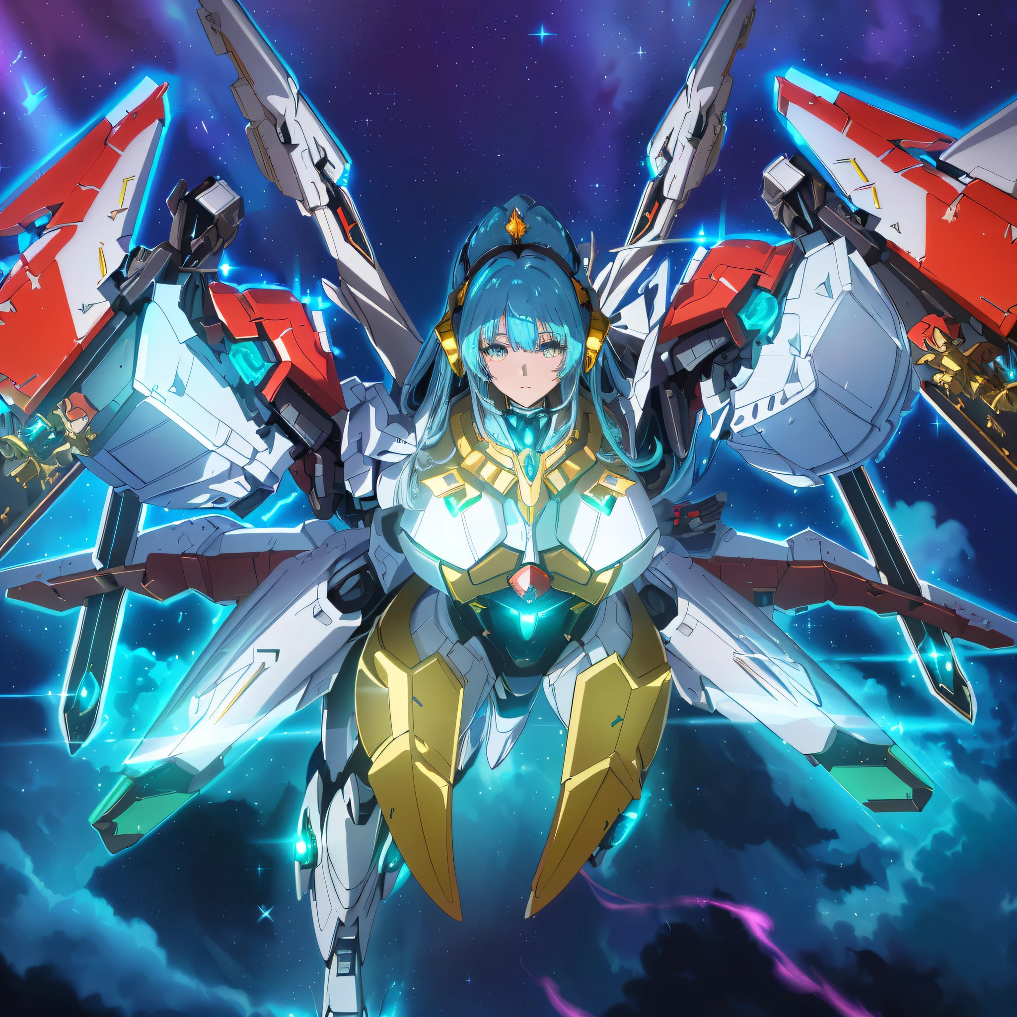 Close-up of robots with large stature and large bodies, pterodactyl mecha, mecha wings, Fira white mecha, mechanized Valkyrie, anime large mech robot, anime robot mixed organic, cool mecha style, detailed cosmic angel robot, mecha style Greek god, huge mecha robot, mecha art, red and white pick dye, white hair, (magical girl)), ((gorgeous starry sky background), ((super detailed)), ((best illustration), ((movie lighting)), dynamic angle, floating, fine, (Glitter: 1.2), (Glow: 1.2), (Glow: 1.2), (Glow: 1.2), (Glow: 1.2), (Exquisite), (Illustration: 1.2), (Animation Style), (Solo), Pretty Detailed Emoji, (Cute Face: 1.3), (Big Eyes)), Color Hair, (Long Hair: 1.2), (Flowing Hair: 1.2), (Magical Girl Costume), Details, (Shiny Wand: 1.3), (Magic Effect: 1.3), (Flowing Dress: 1.2), (Cute Boots: 1.1), (Twinkle: 1.2), (Glow: 1.2), (Glow: 1.2) , (sparkle: 1.2), (sparkle: 1.2), (sparkle: 1.2), (shimmer: 1.2.)
